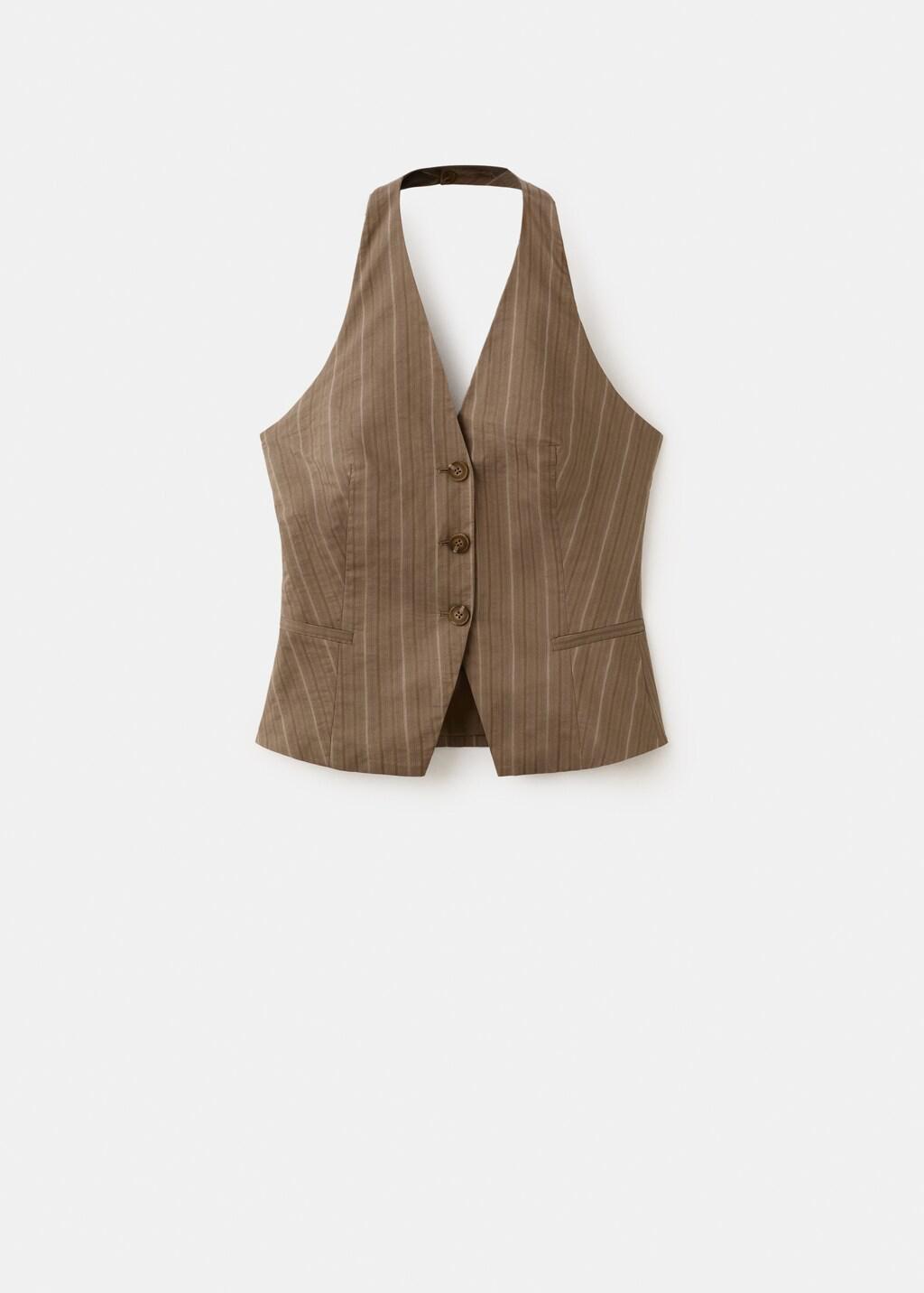 Brown Striped Halter Neck Top, 0201_30, large image number 6