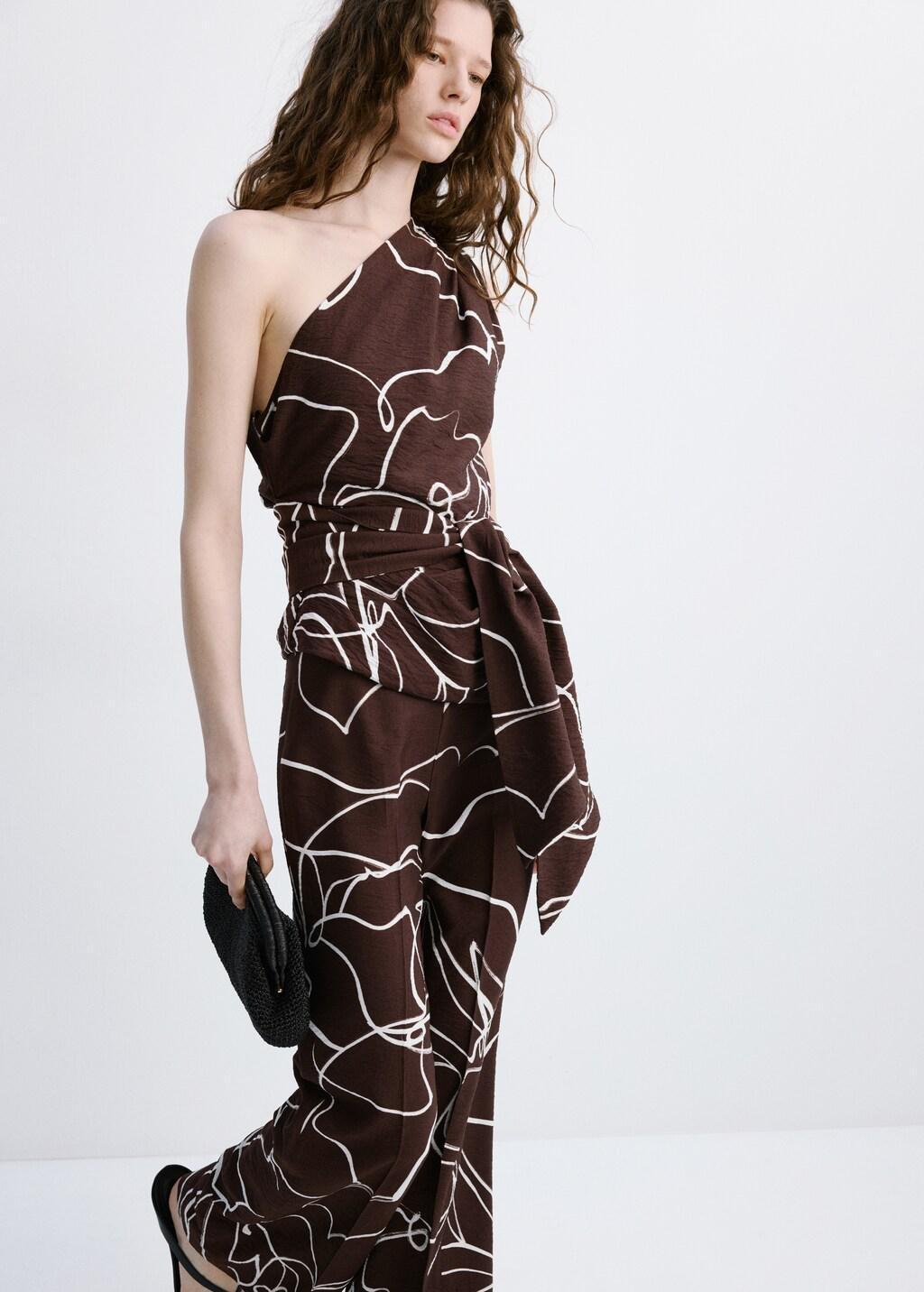Brown Asymmetric Printed Top, Brown, large image number 0
