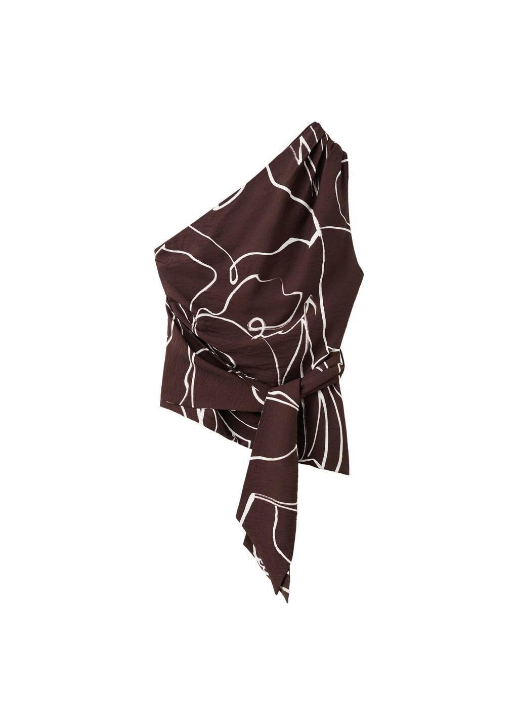 Brown Asymmetric Printed Top, Brown, large image number 2