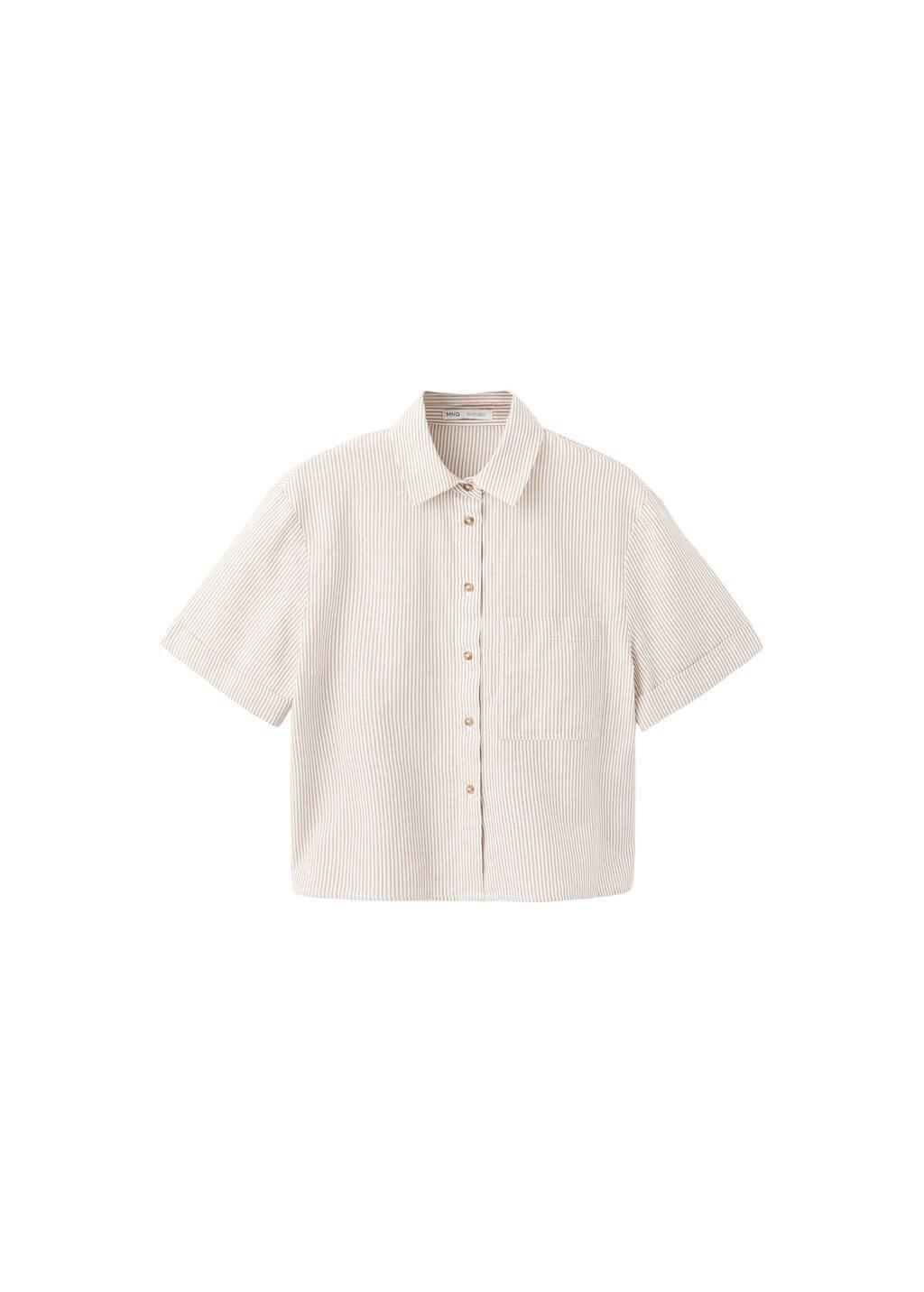 Beige Short Sleeve Striped Shirt, 0201_07, large image number 6