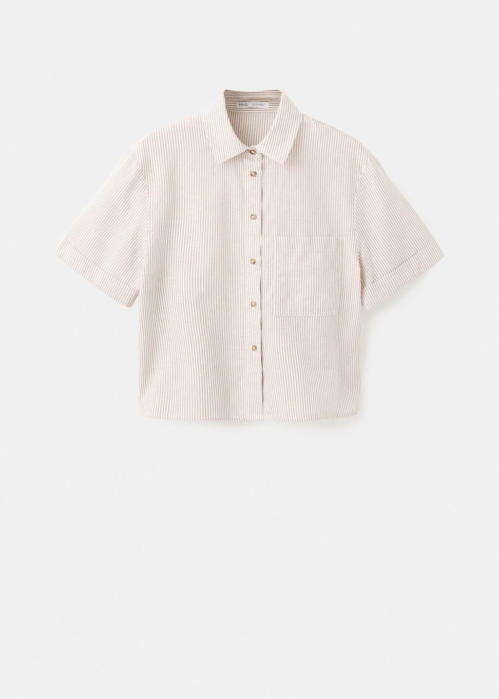 Beige Short Sleeve Striped Shirt, 0201_07, large image number 7