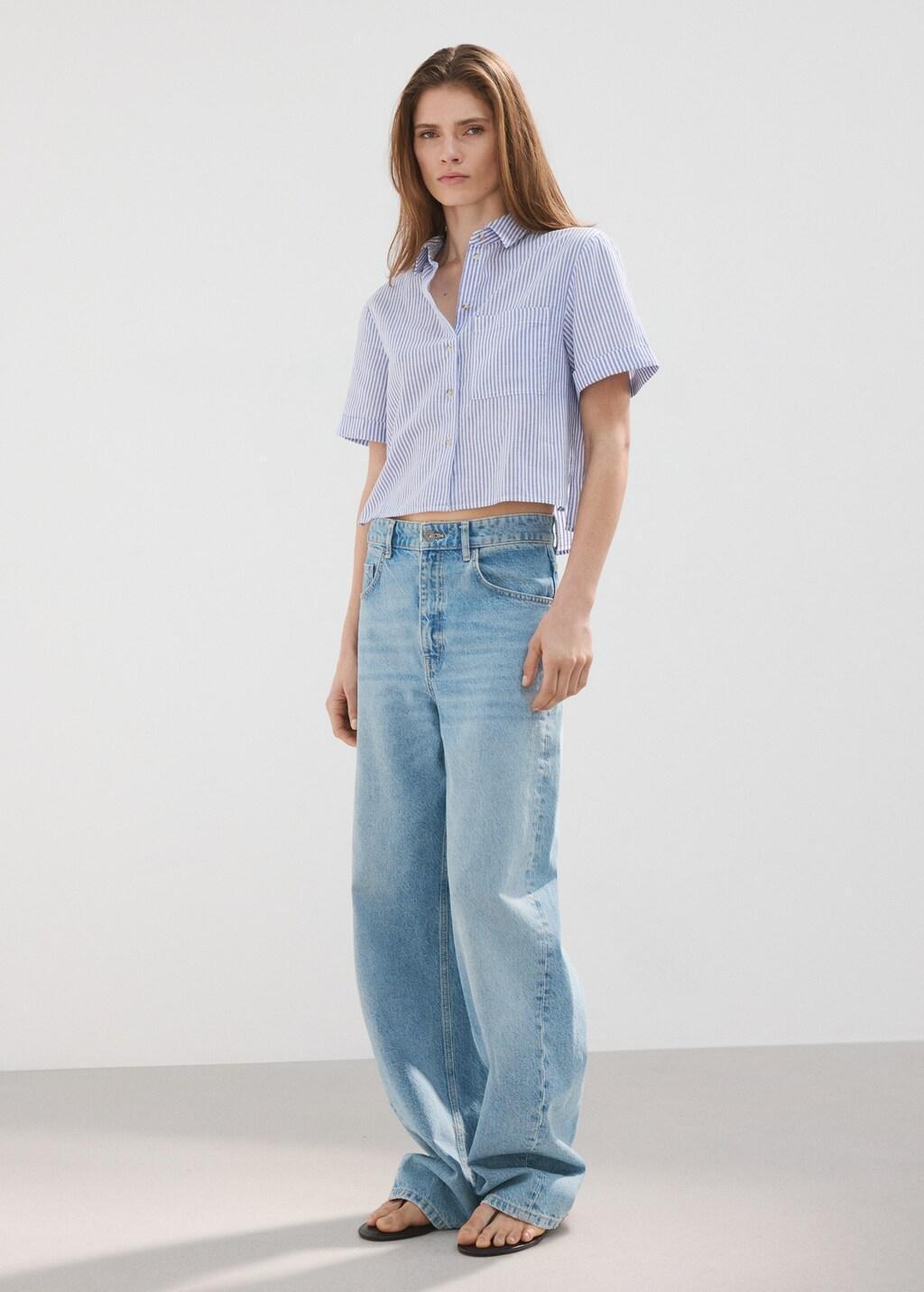 Blue Short Sleeve Striped Shirt, Light-Pastel Blue, medium