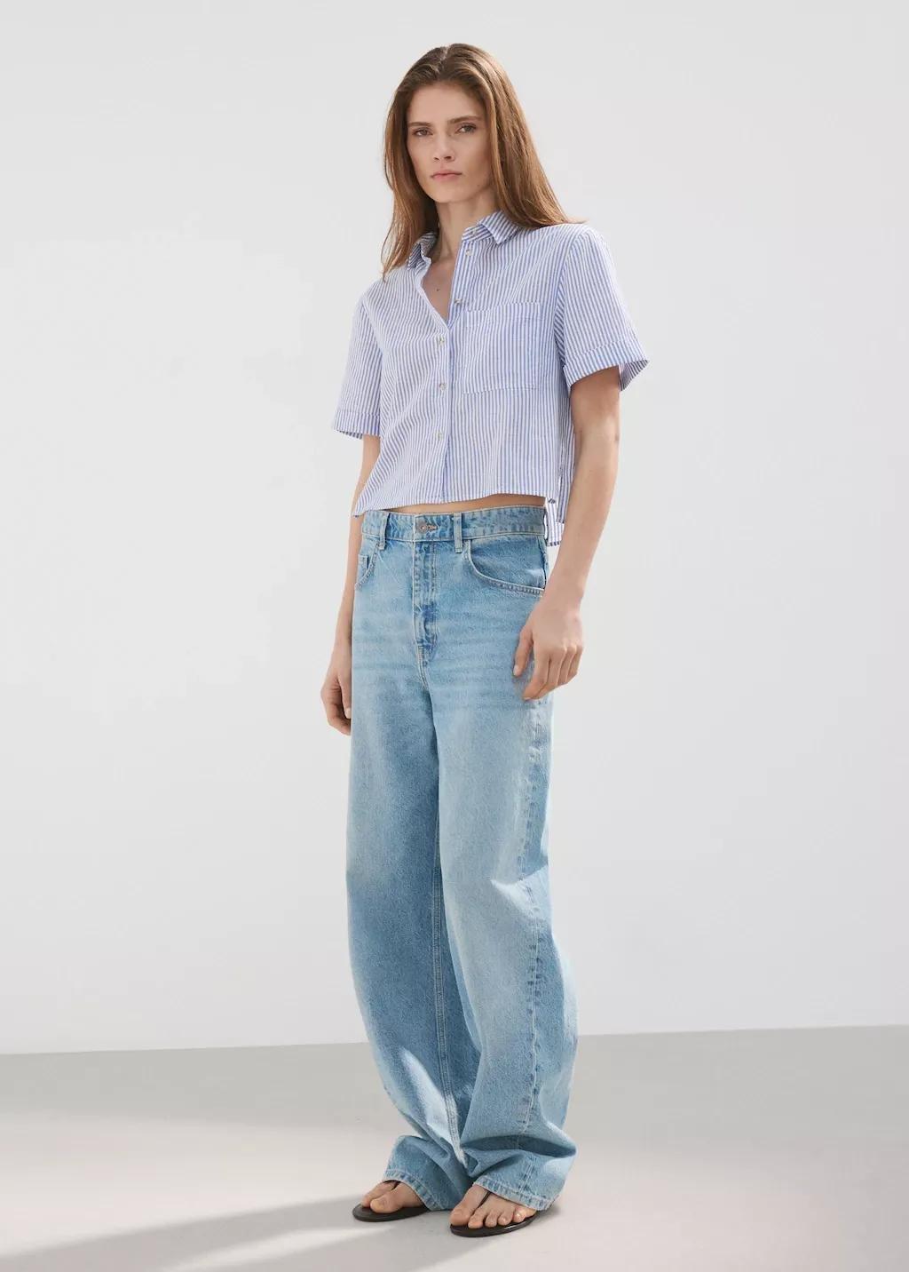 Blue Short Sleeve Striped Shirt, Light-Pastel Blue, large image number 0