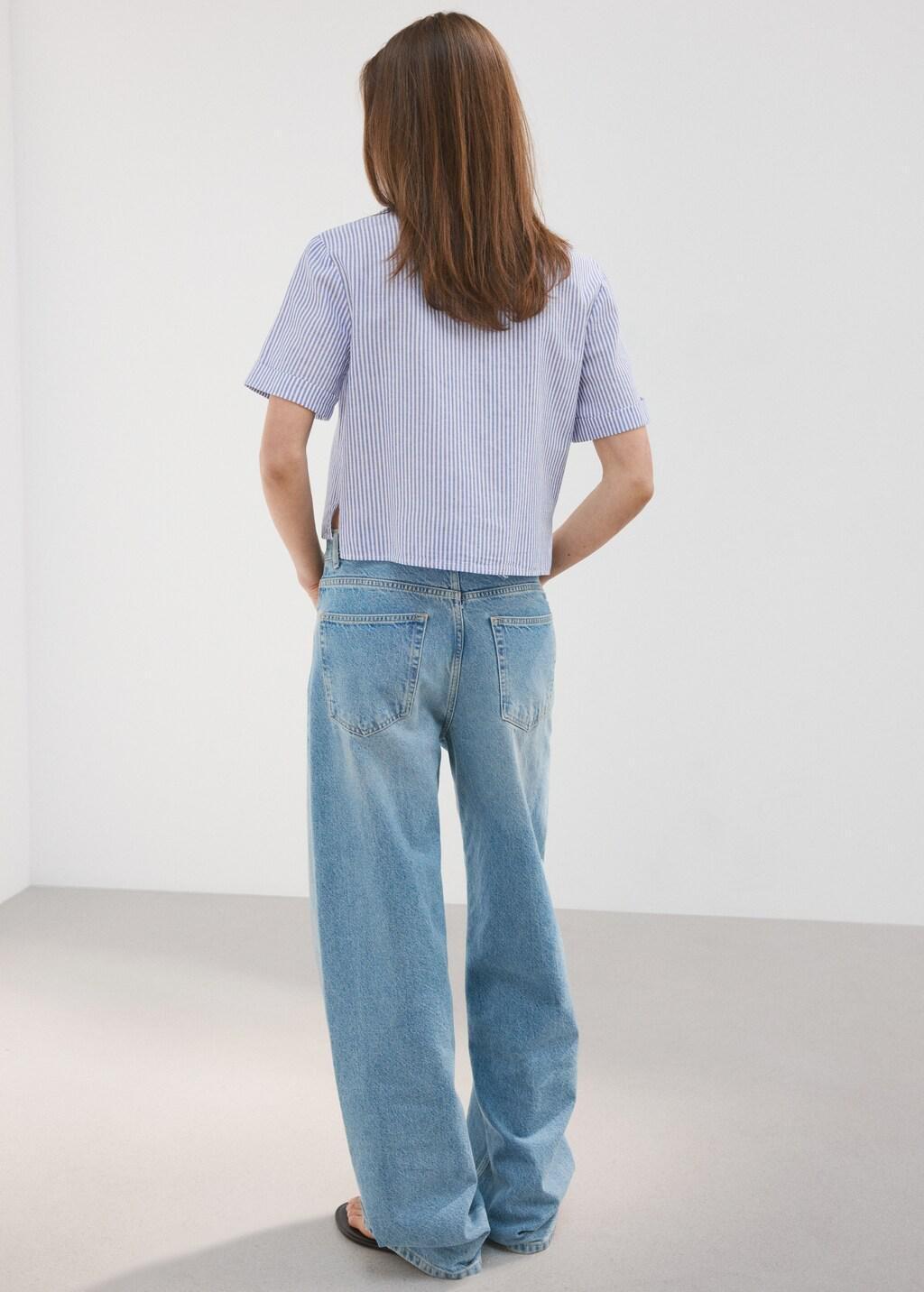 Blue Short Sleeve Striped Shirt, Light-Pastel Blue, medium