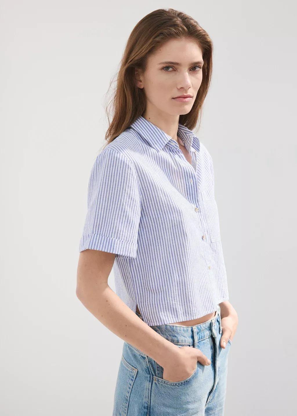 Blue Short Sleeve Striped Shirt, Light-Pastel Blue, large image number 2