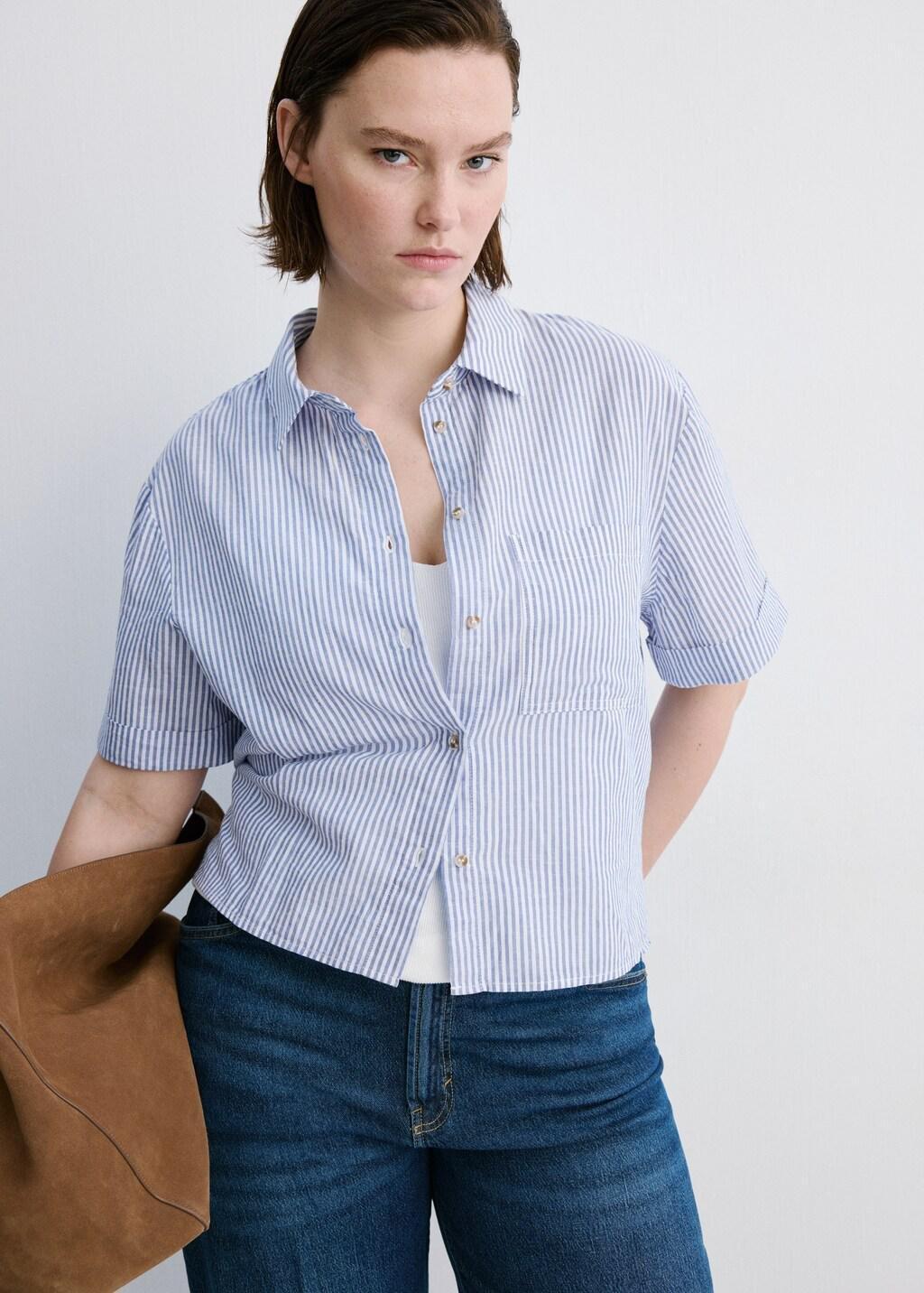 Blue Short Sleeve Striped Shirt, Light-Pastel Blue, large image number 5