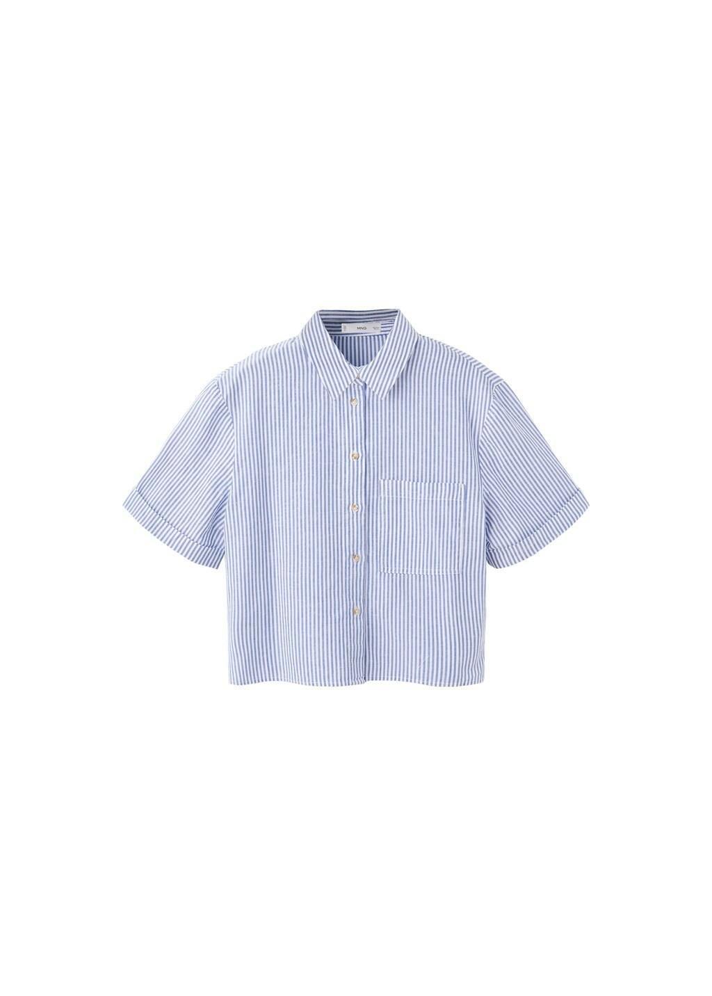 Blue Short Sleeve Striped Shirt, Light-Pastel Blue, large image number 6