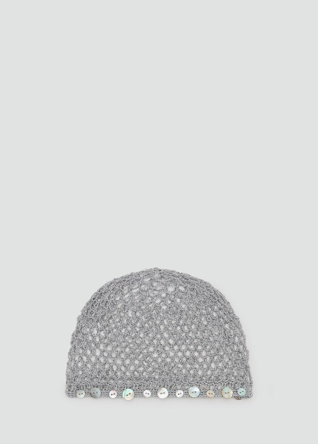 Grey Crochet Hat With Decorative Buttons, Grey, large image number 4