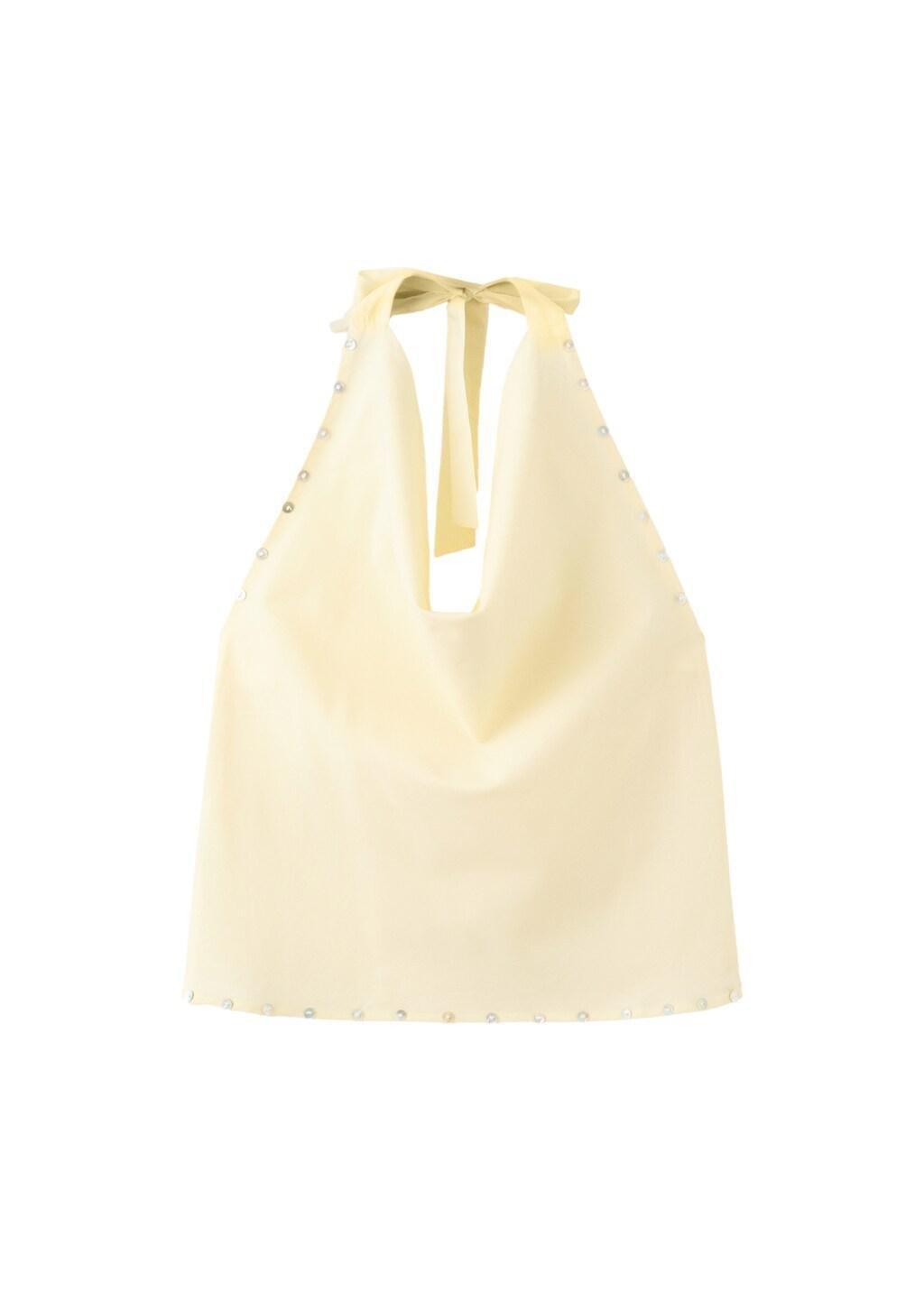 Yellow Halter Neck Button Top, Yellow, large image number 6