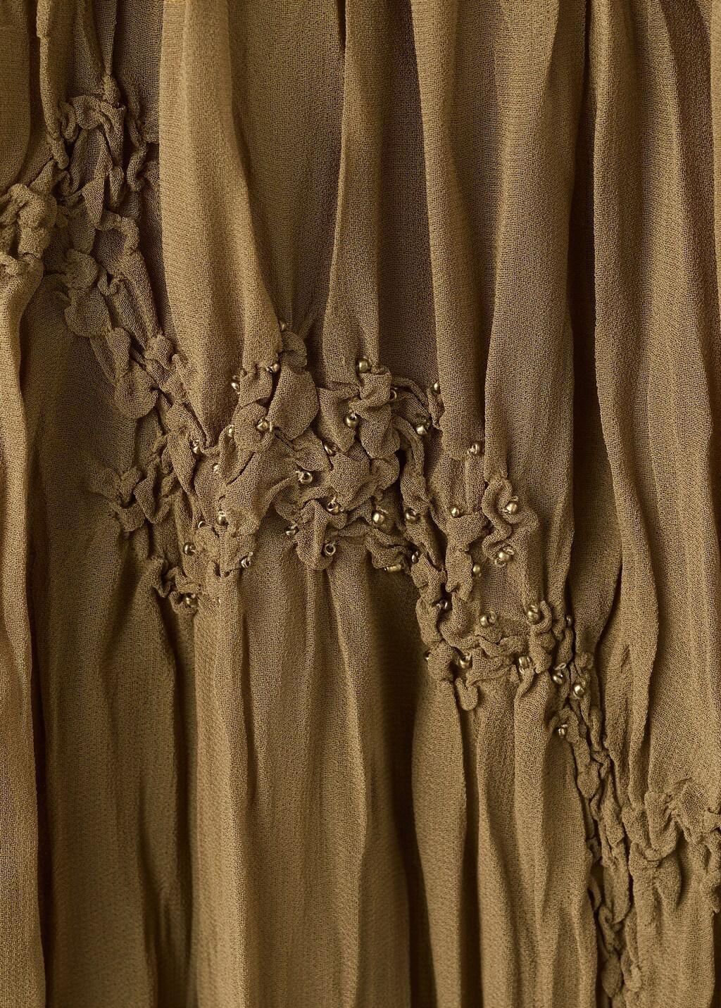Brown Gathered Skirt With Bead Embellishment, Brown, large image number 1