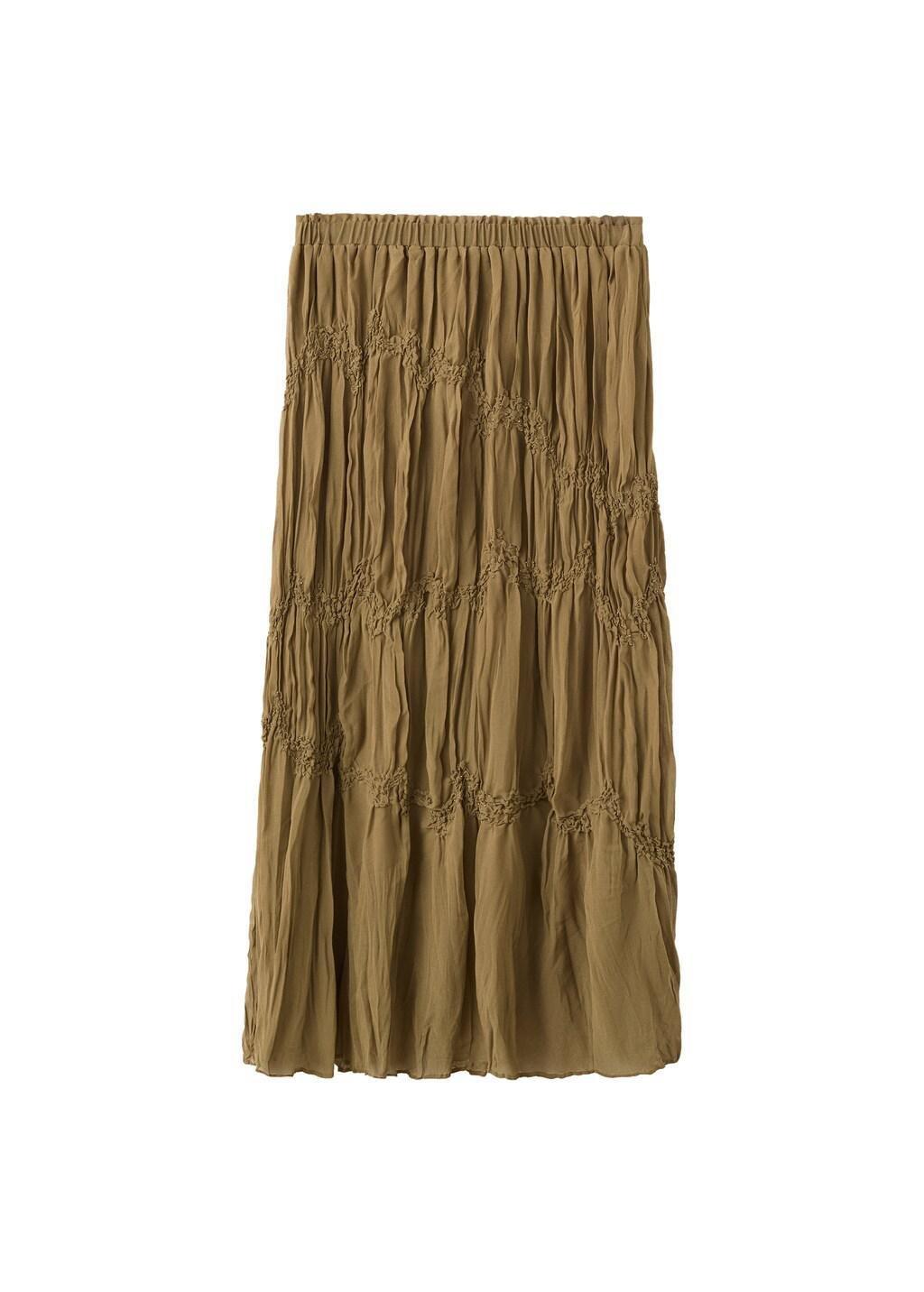 Brown Gathered Skirt With Bead Embellishment, Brown, large image number 6