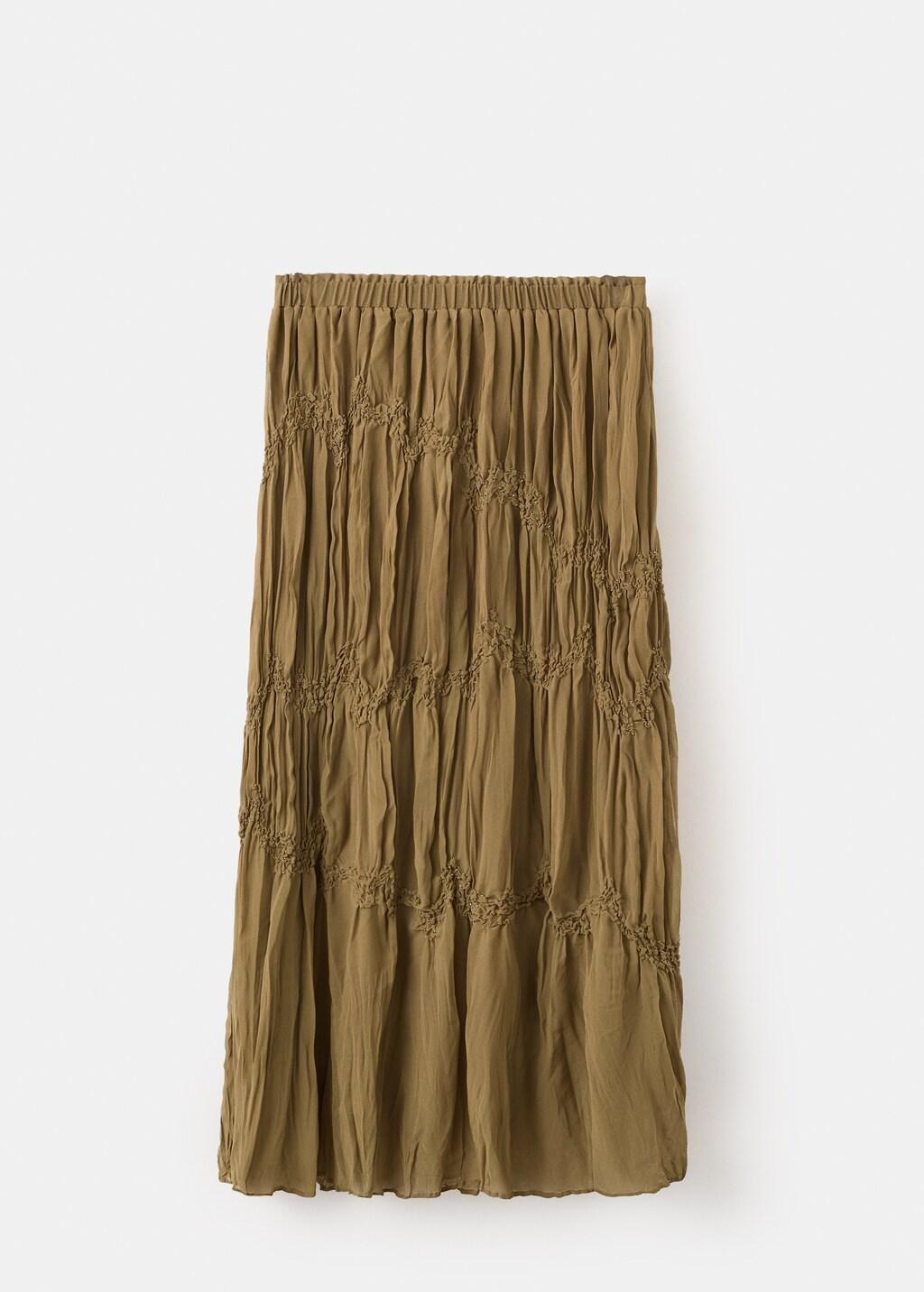 Brown Gathered Skirt With Bead Embellishment, Brown, large image number 7