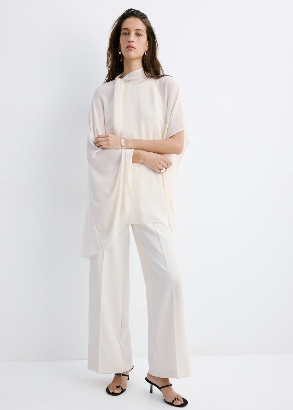 Beige Asymmetric High-Neck Cape, Light Beige, large image number 0