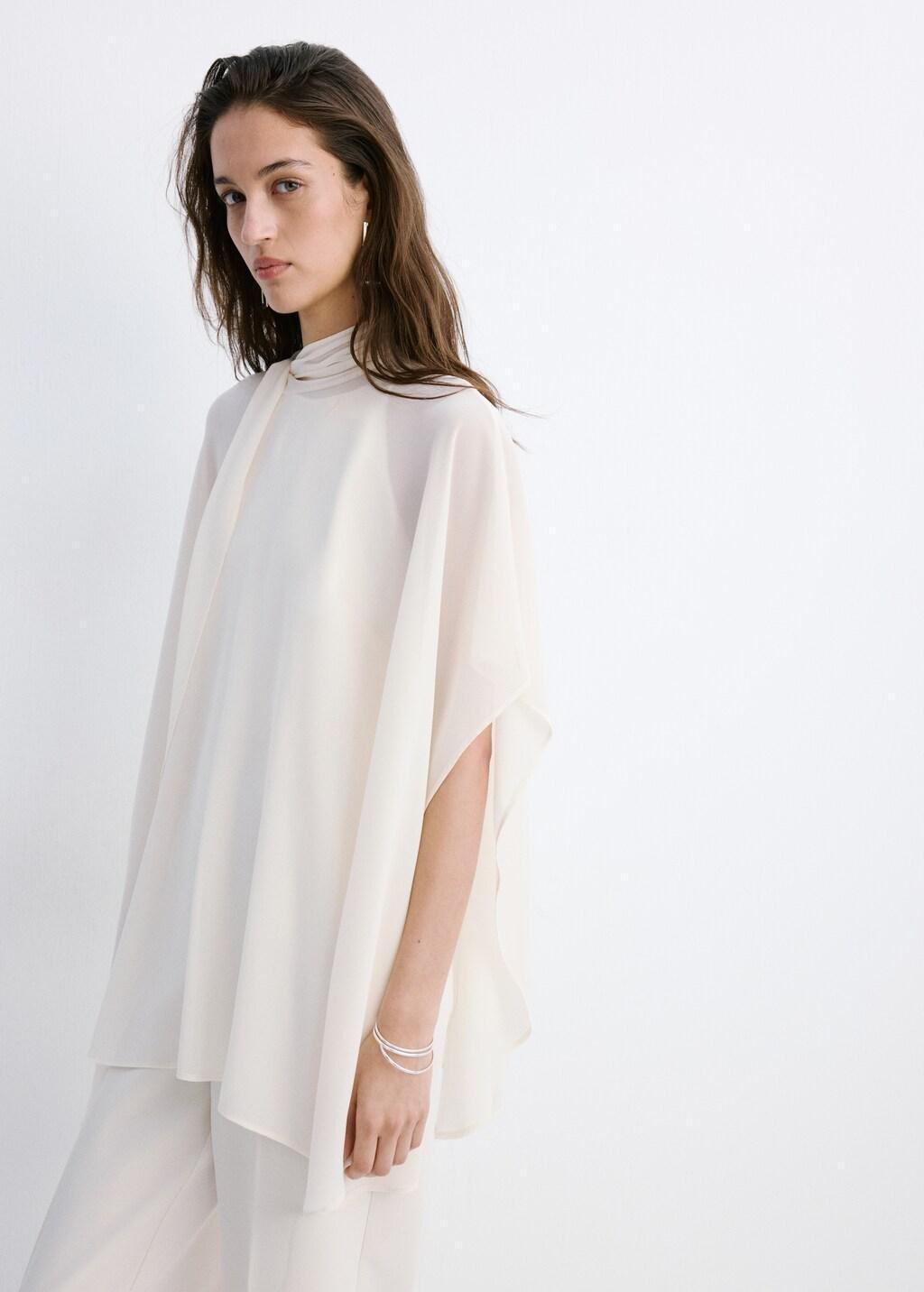 Beige Asymmetric High-Neck Cape, Light Beige, large image number 2