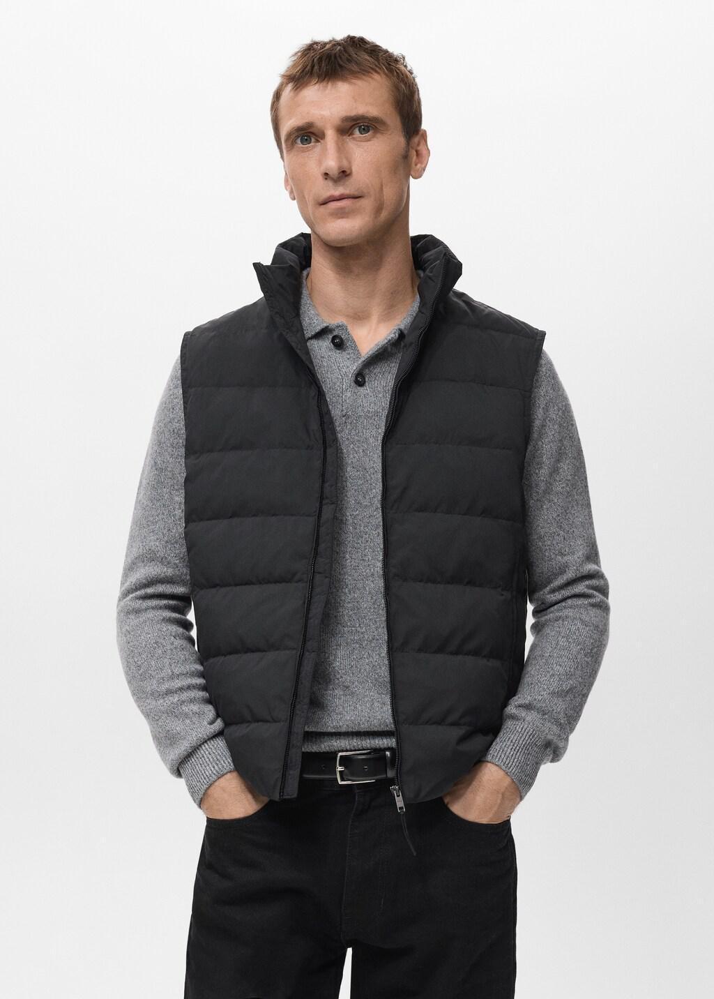 Black Quilted Waistcoat With Down And Feather Filling, Black, large image number 3
