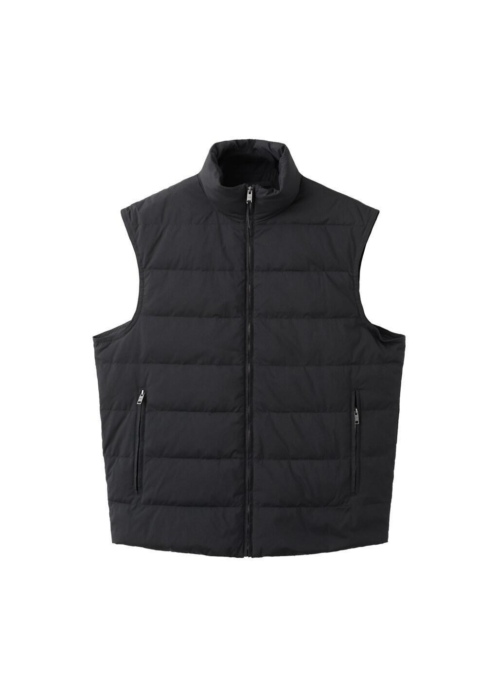 Black Quilted Waistcoat With Down And Feather Filling, Black, large image number 6