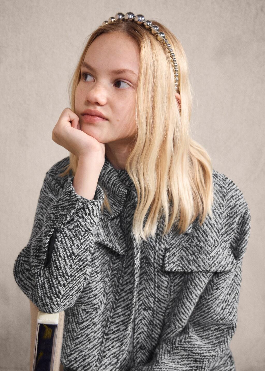 Blue Tweed Jacket With Lurex Details, Kids Girls, Medium Blue, large image number 5