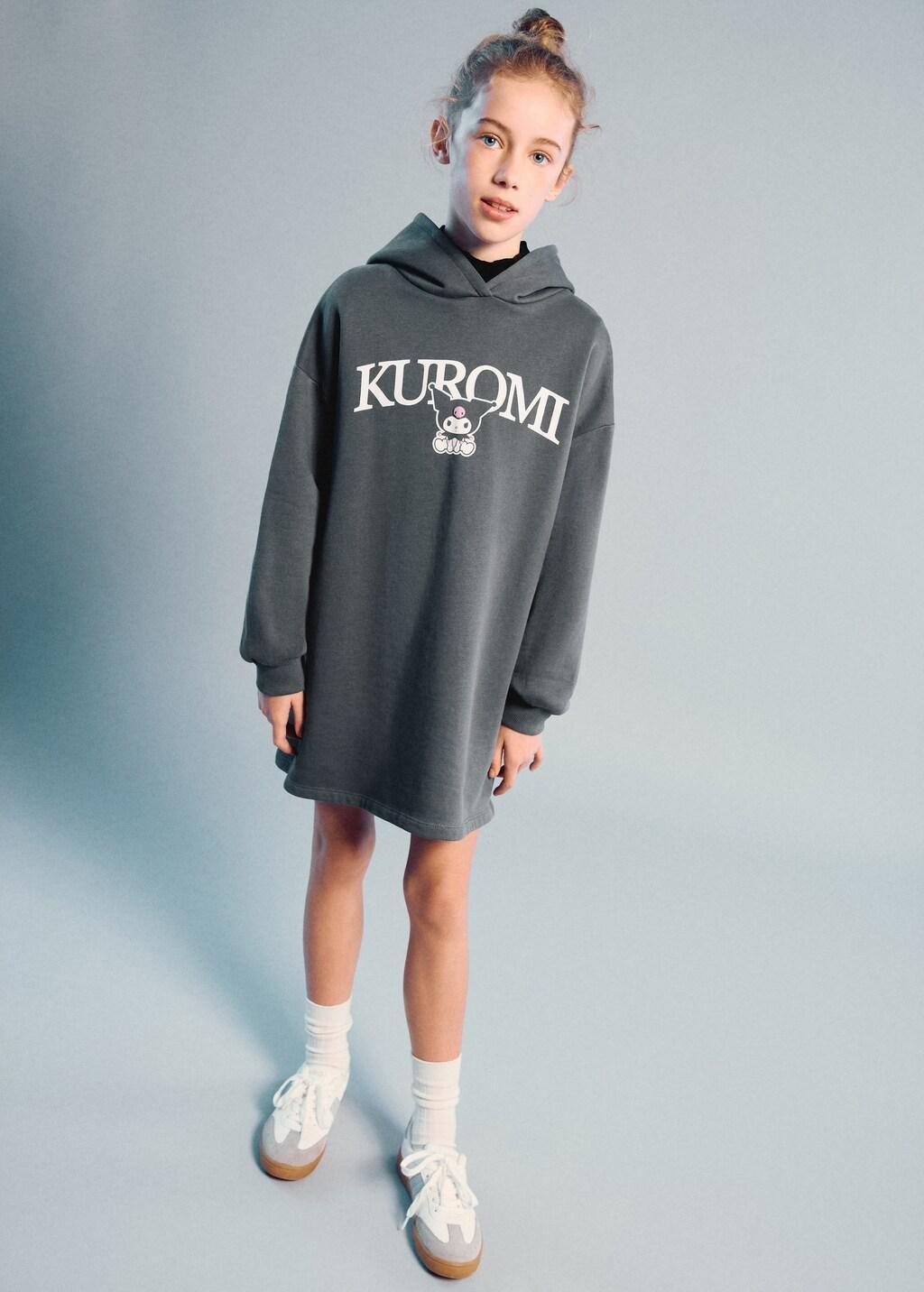 Grey Kuromi Sweatshirt Dress, Kids Girls, Charcoal, medium