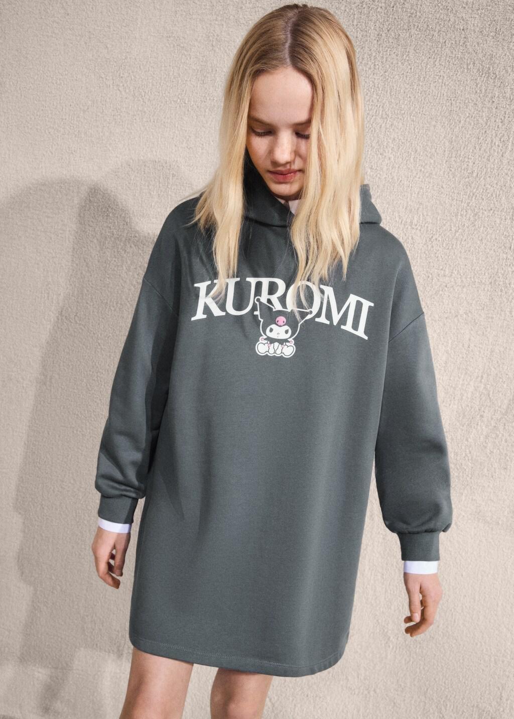 Grey Kuromi Sweatshirt Dress, Kids Girls, Charcoal, large image number 5