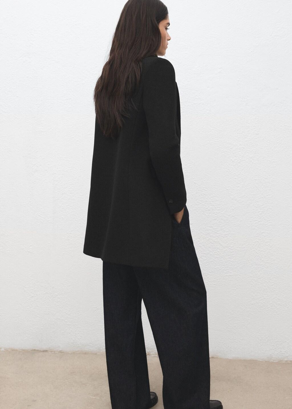 Black Double-Breasted Wool Blend Coat, Black, large image number 4