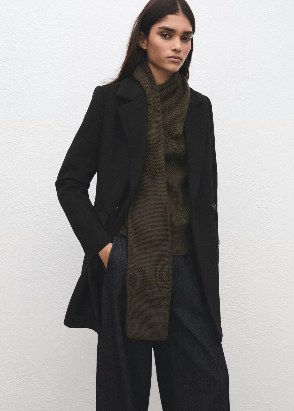 Black Double-Breasted Wool Blend Coat, Black, large image number 5