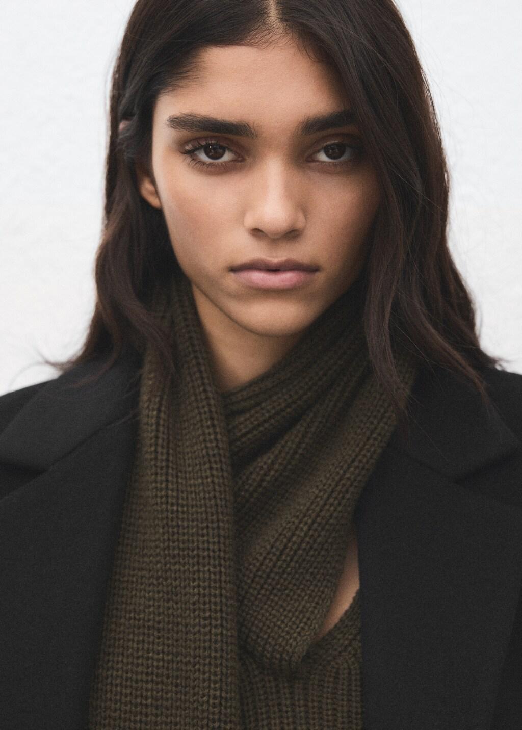 Black Double-Breasted Wool Blend Coat, Black, large image number 6