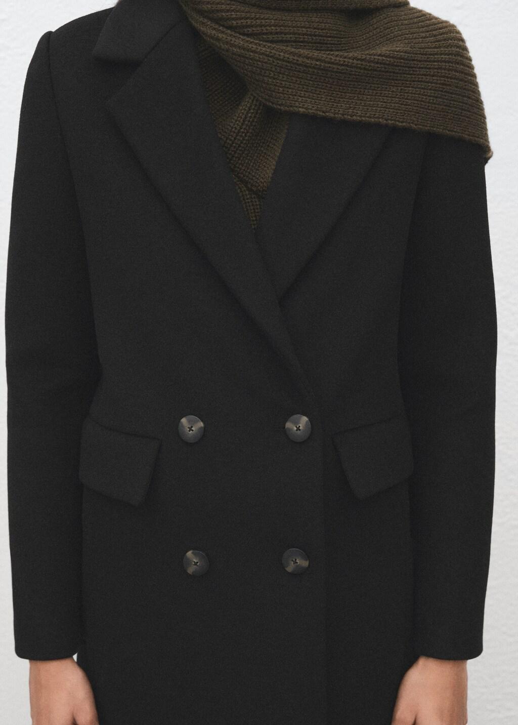 Black Double-Breasted Wool Blend Coat, Black, large image number 8