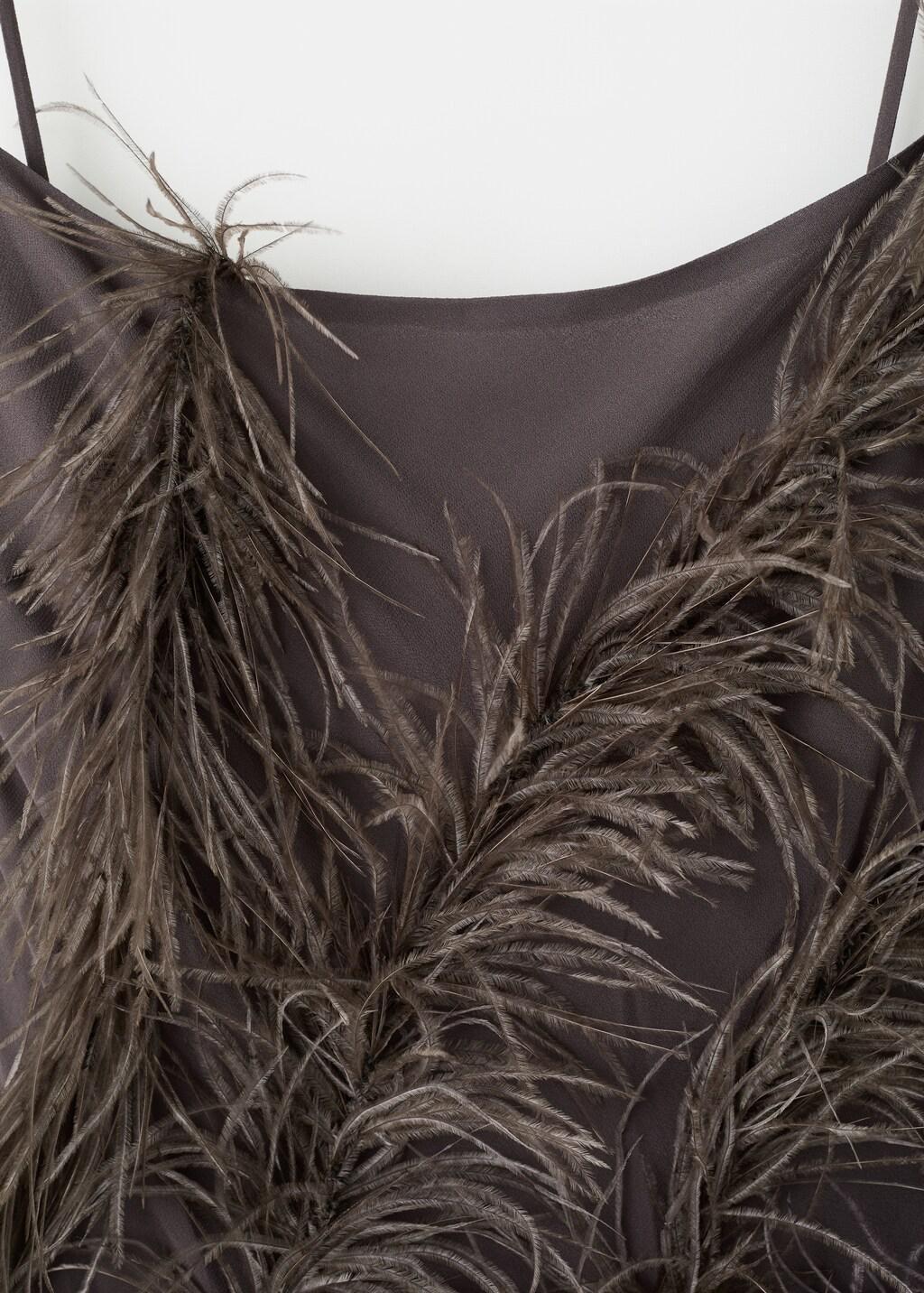 Brown Feather Dress With Fringed Hem, Medium Brown, large image number 4