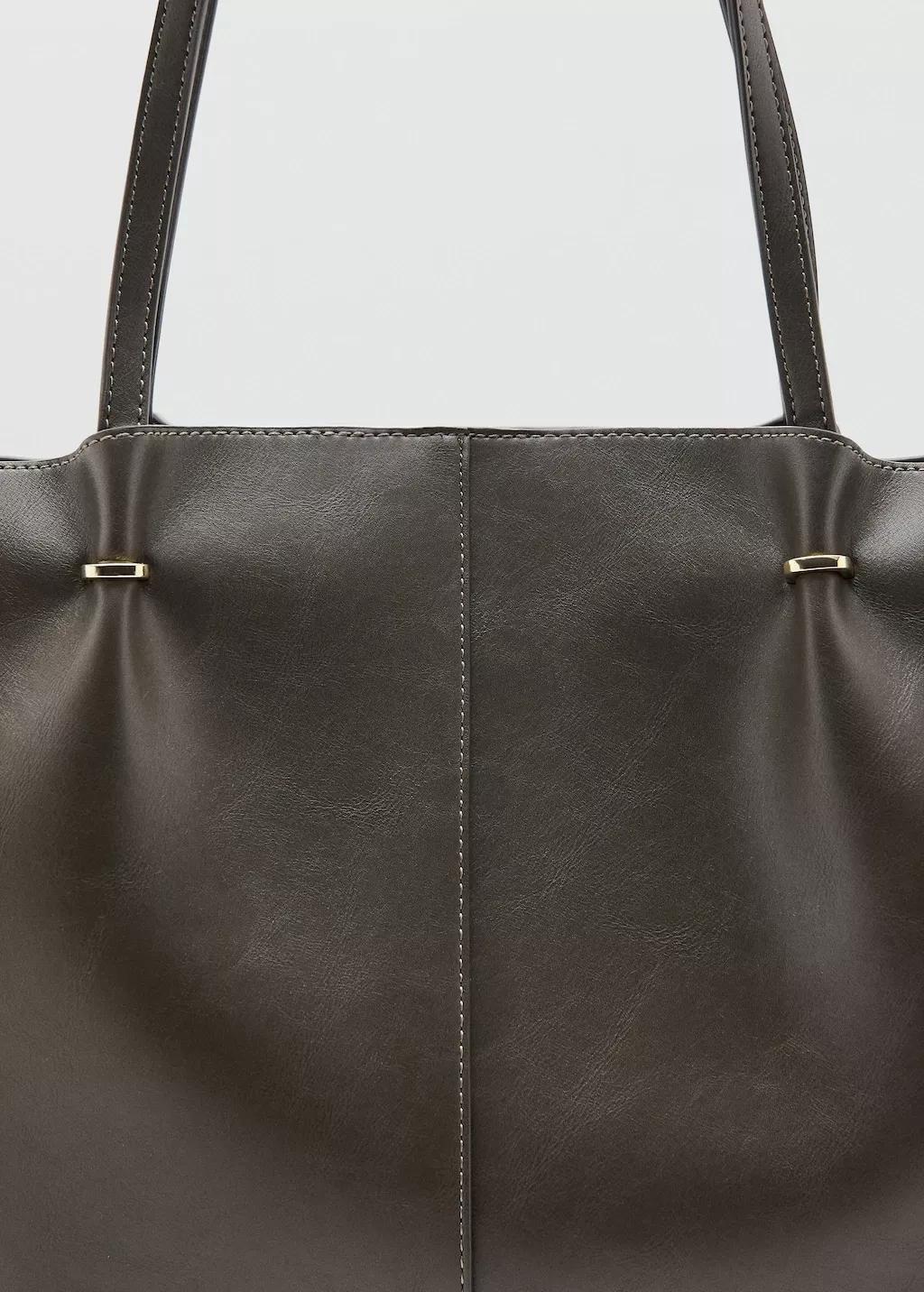 Khaki Shopper Bag With Metallic Details, 0201_37, large image number 2