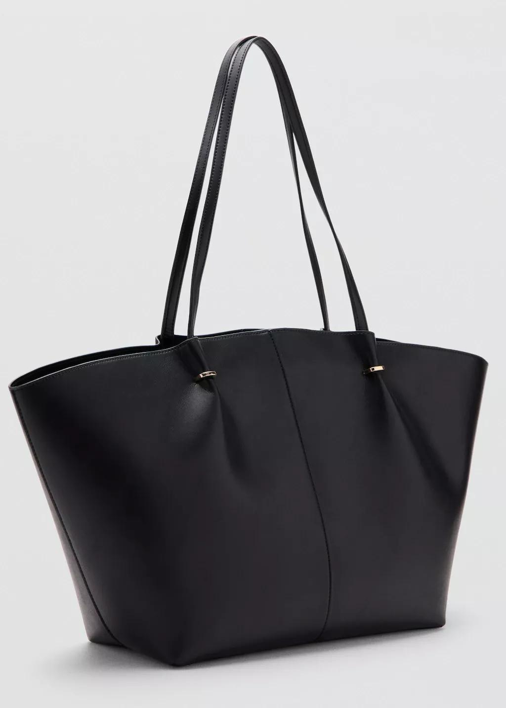 Black Shopper Bag With Metallic Details, Black, large image number 0