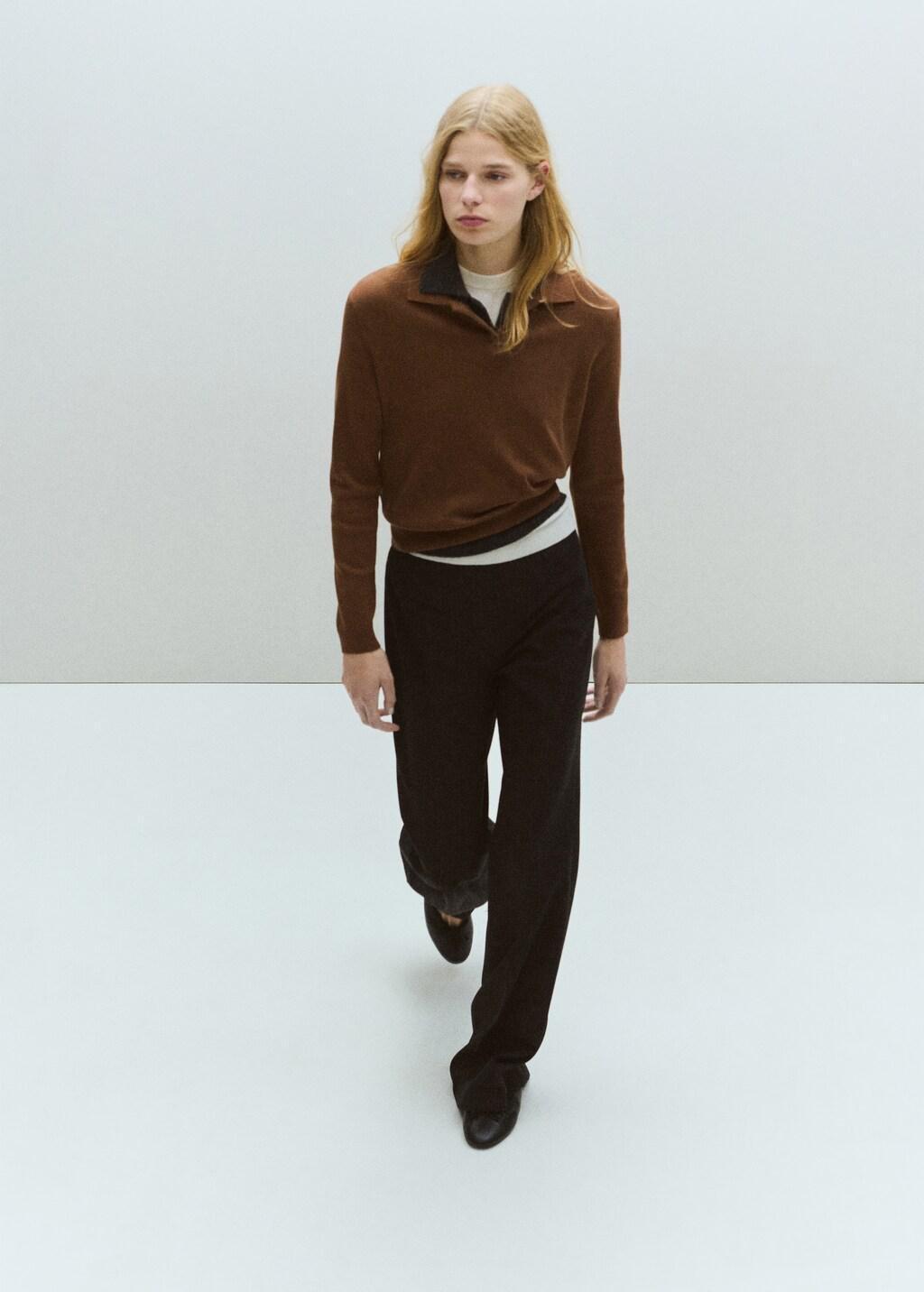 Brown Polo Collar Wool Sweater, Medium Brown, large image number 0