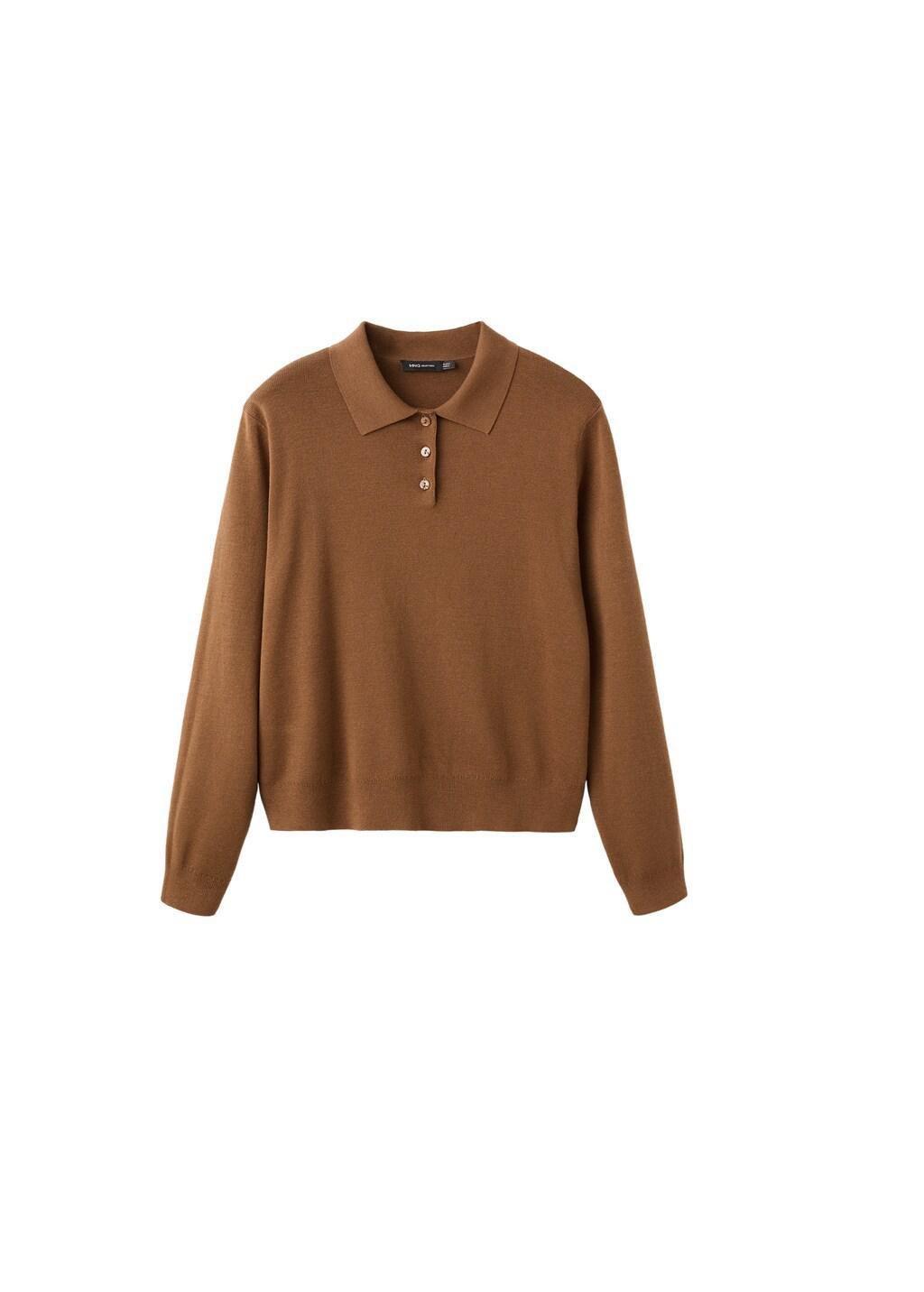 Brown Polo Collar Wool Sweater, Medium Brown, large image number 5
