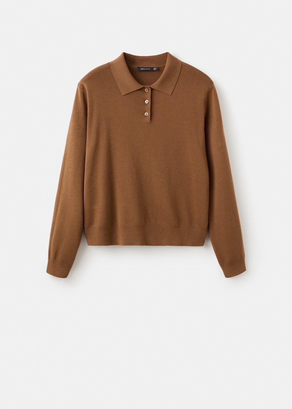 Brown Polo Collar Wool Sweater, Medium Brown, large image number 6