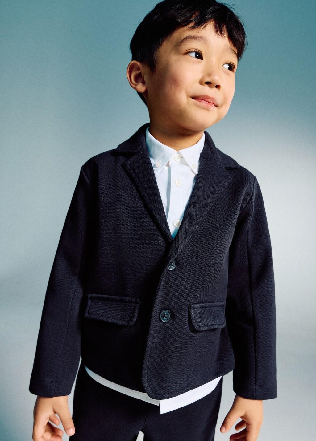 Navy Cotton-Blend Piqu&atilde;&copy; Blazer, Baby Boy, Navy, large image number 2