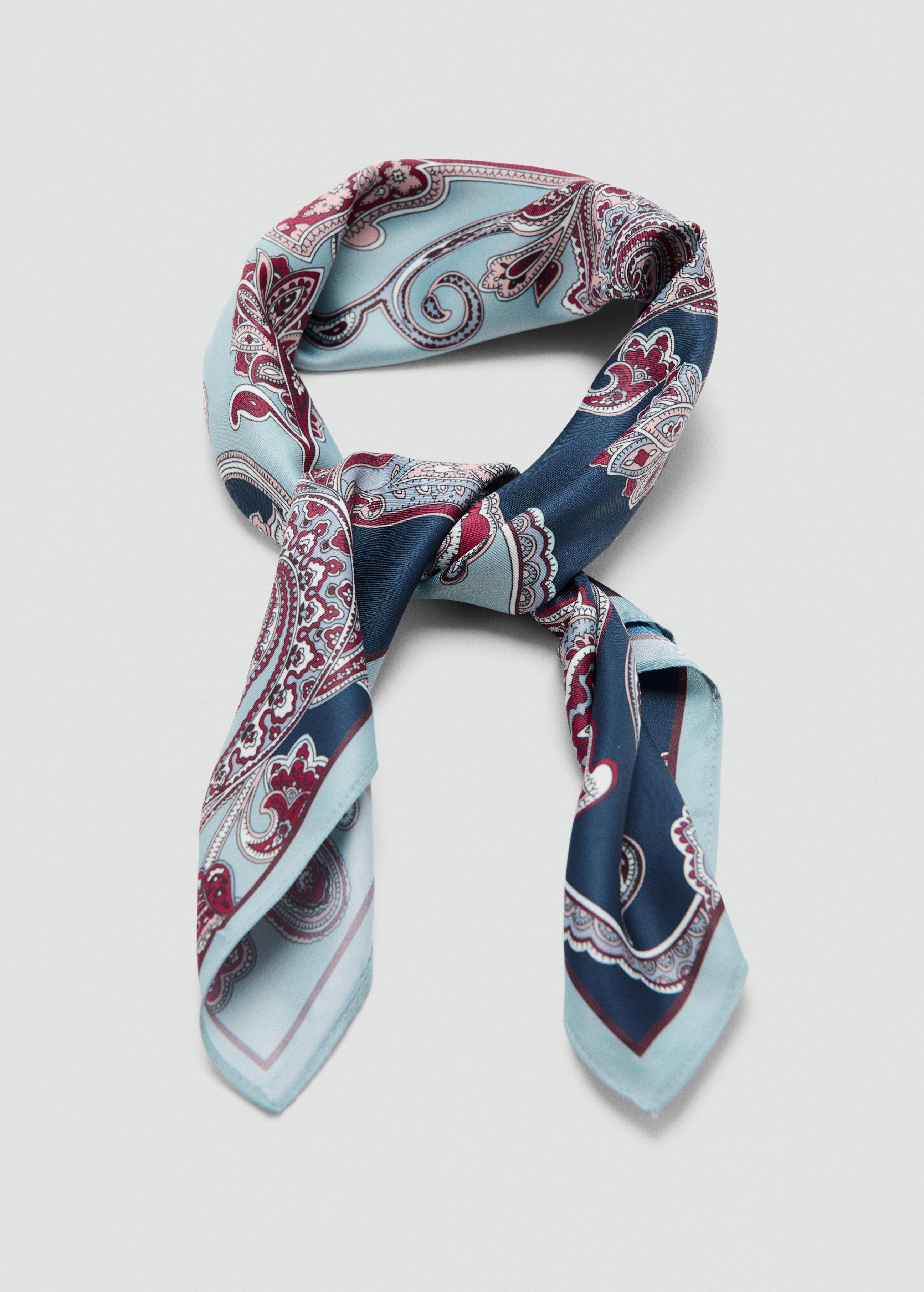 Blue Paisley Satin Scarf, Medium Blue, medium