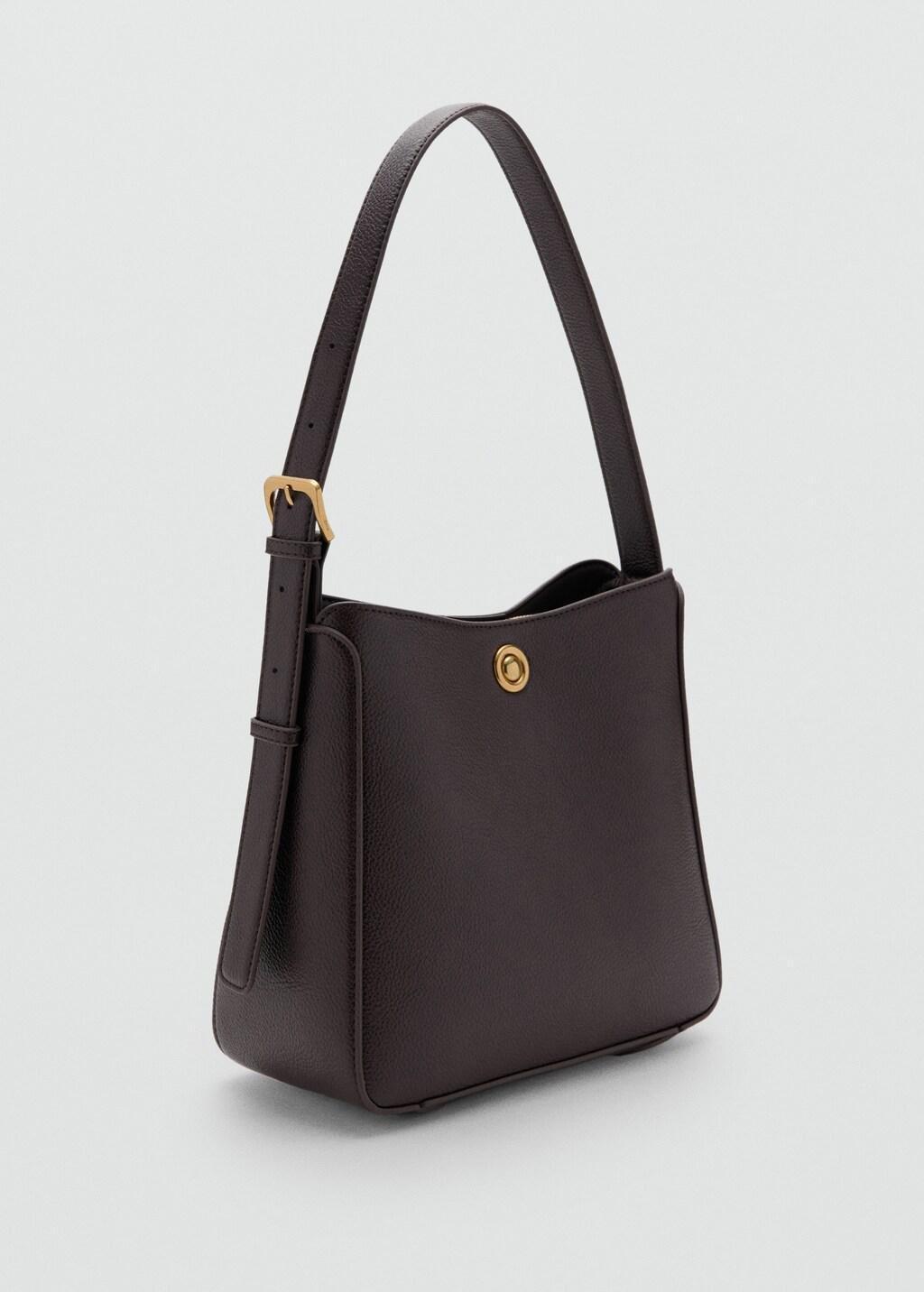 Brown Medium Bucket Bag With Metal Detail, Dark Brown, medium