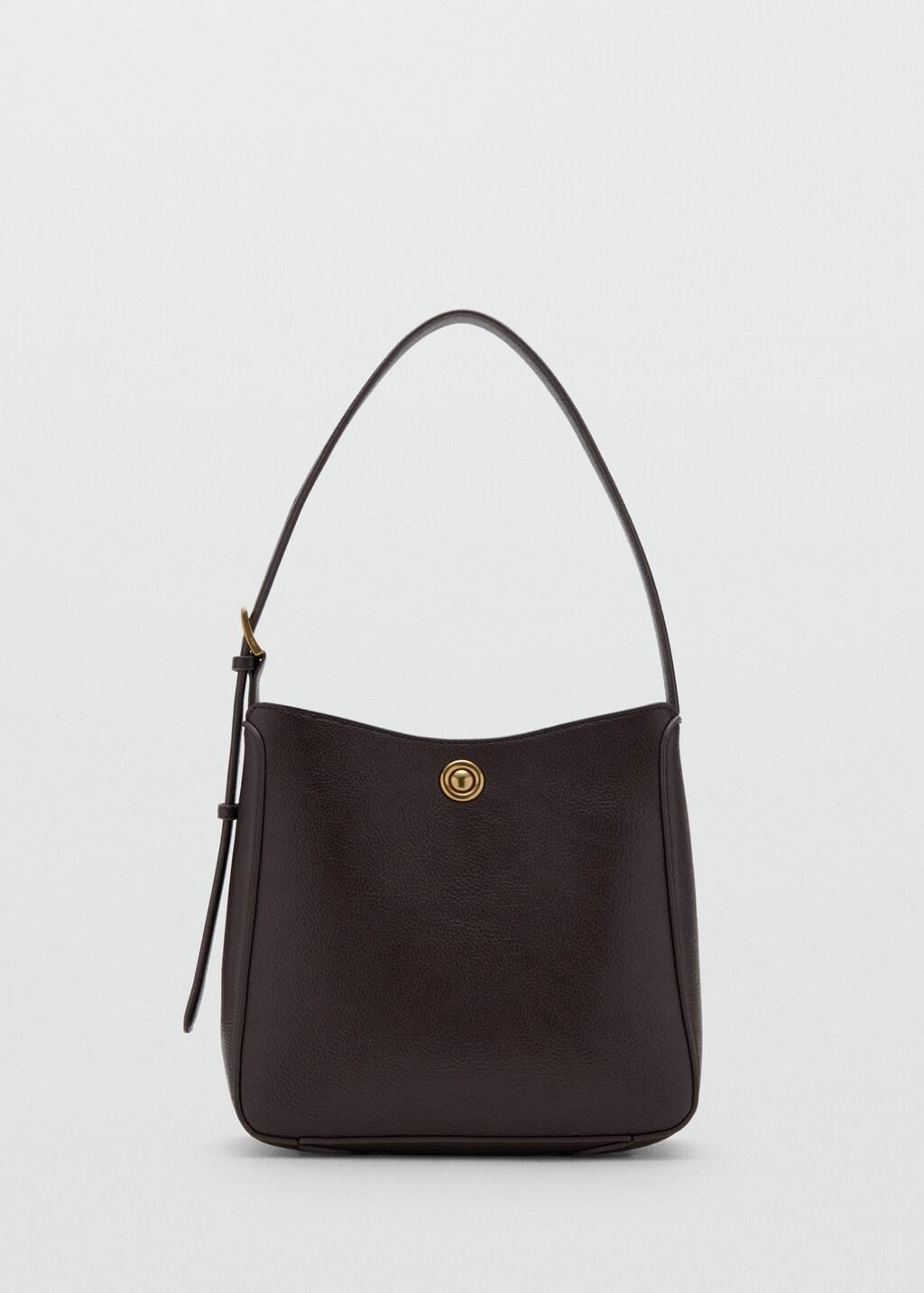 Brown Medium Bucket Bag With Metal Detail, Dark Brown, large image number 4