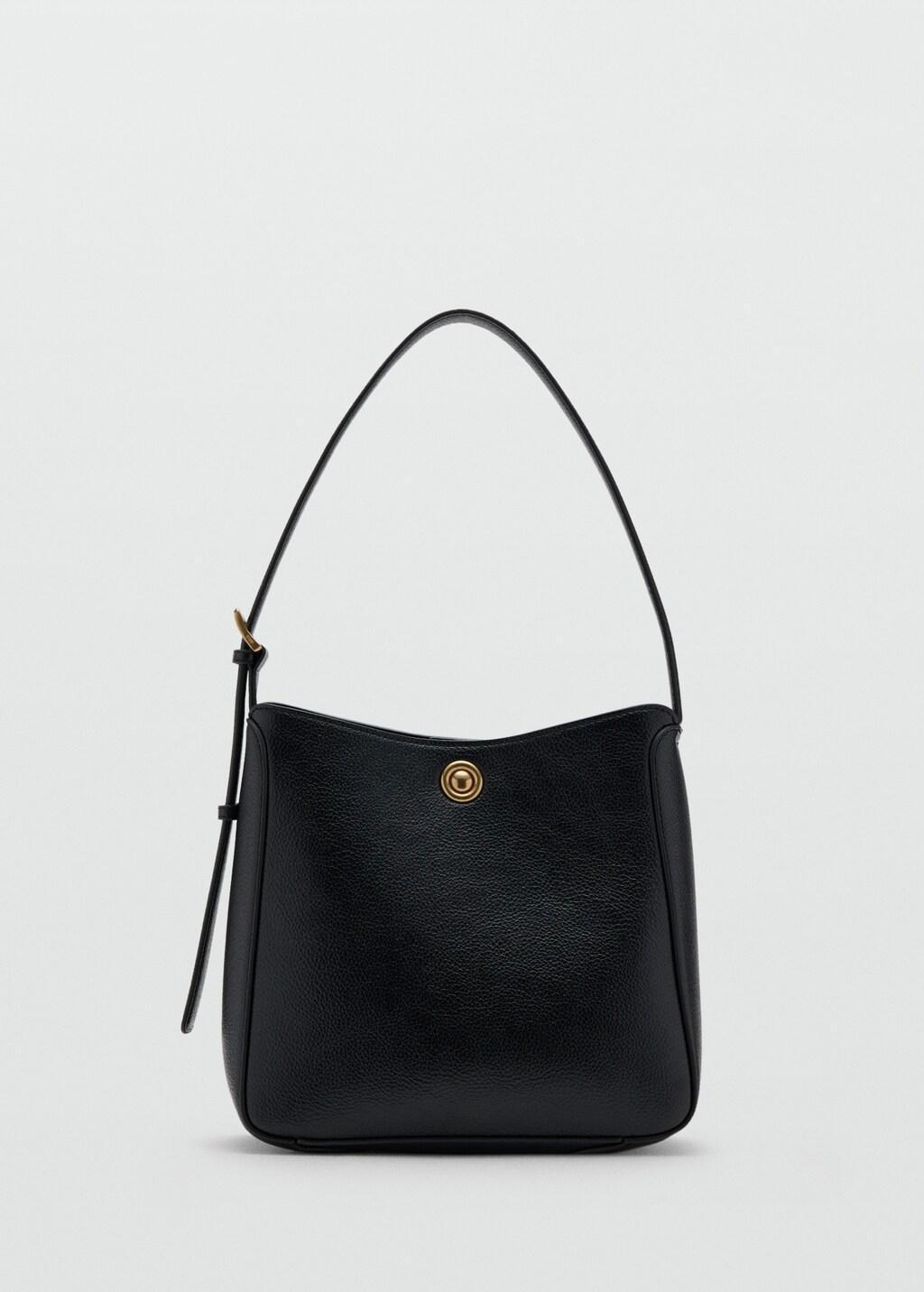 Black Medium Bucket Bag With Metal Detail, Black, large image number 5