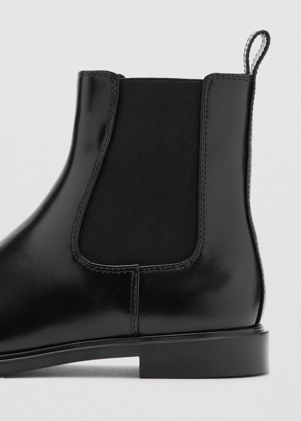 Black Elastic Panels Leather Ankle Boots, Black, medium