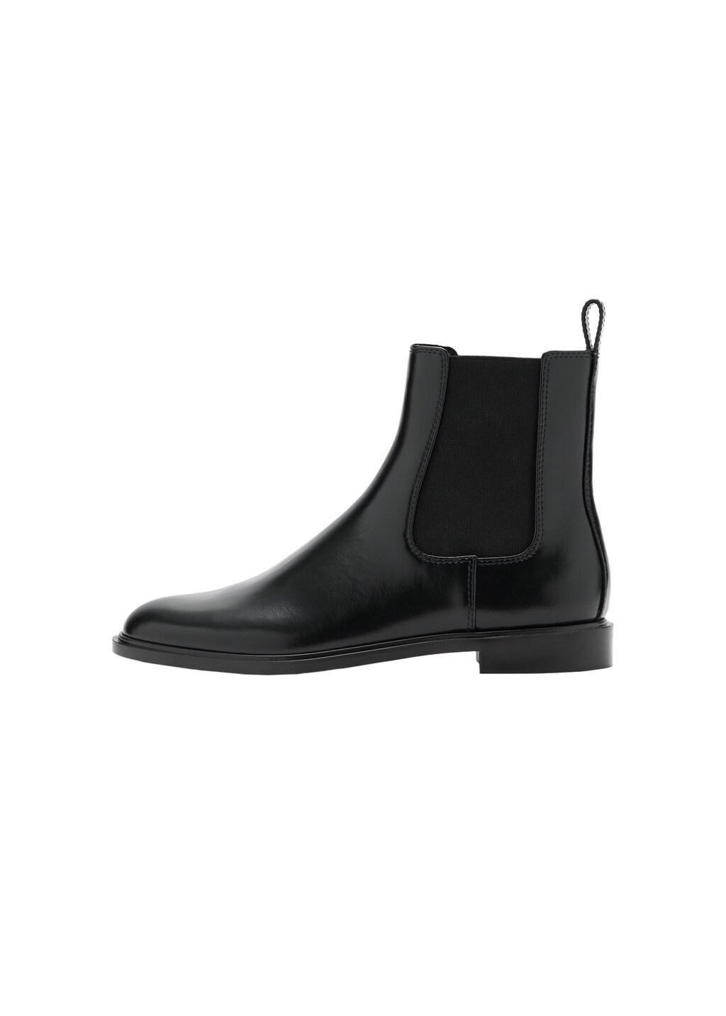 Black Elastic Panels Leather Ankle Boots, Black, large image number 3
