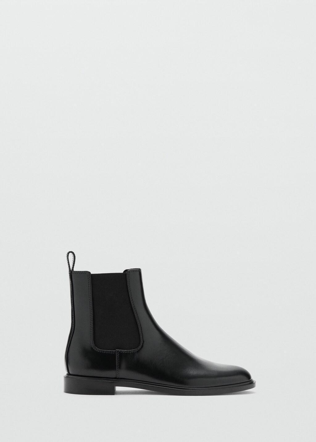 Black Elastic Panels Leather Ankle Boots, Black, large image number 4