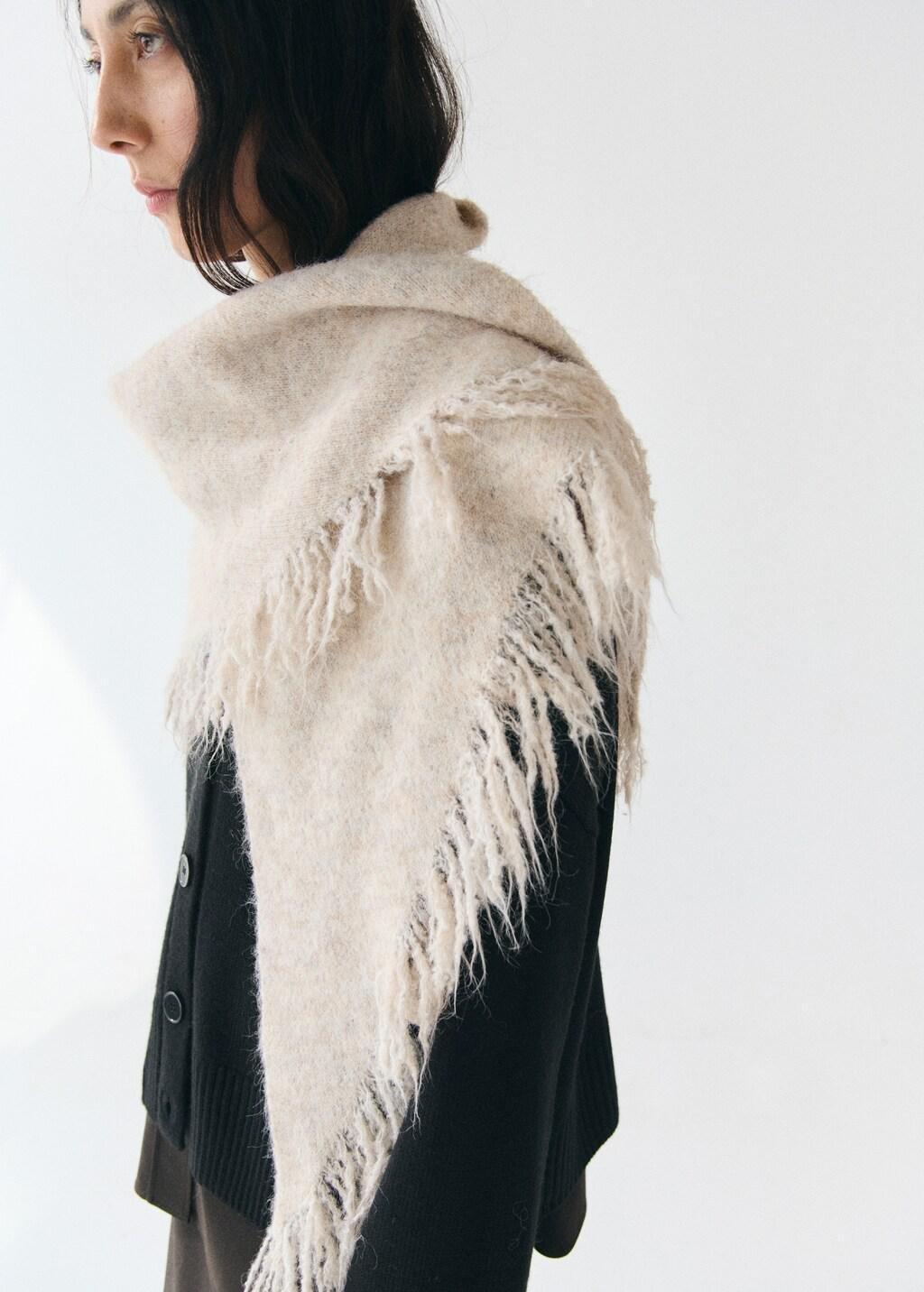 Brown Lt Pastel Shawl With Fringed Edges, Light Pastel Brown, medium