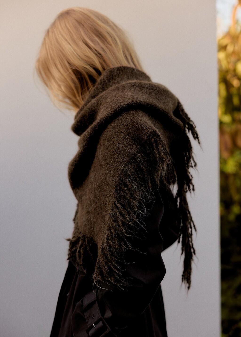 Brown Shawl With Fringed Edges, Dark Brown, medium