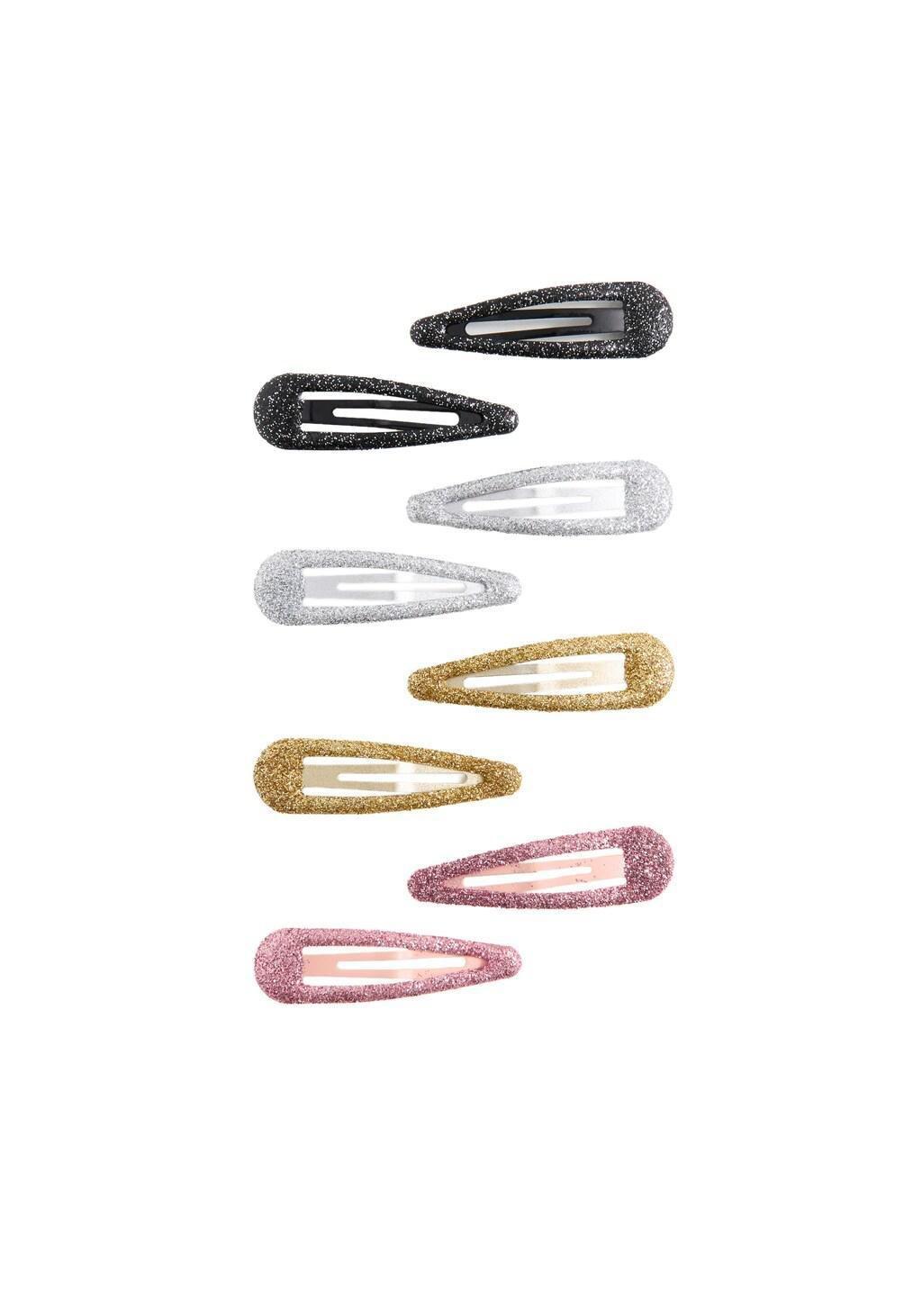 GOLD Pack of glitter hair clips, Kids Girl, Gold, medium