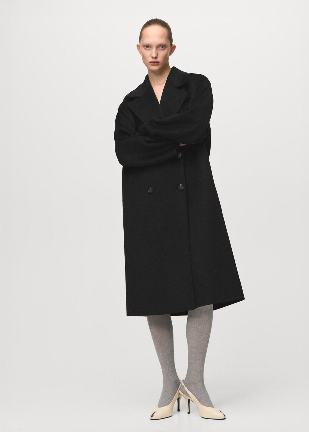 Black Handmade Oversized Wool Coat, Black, medium