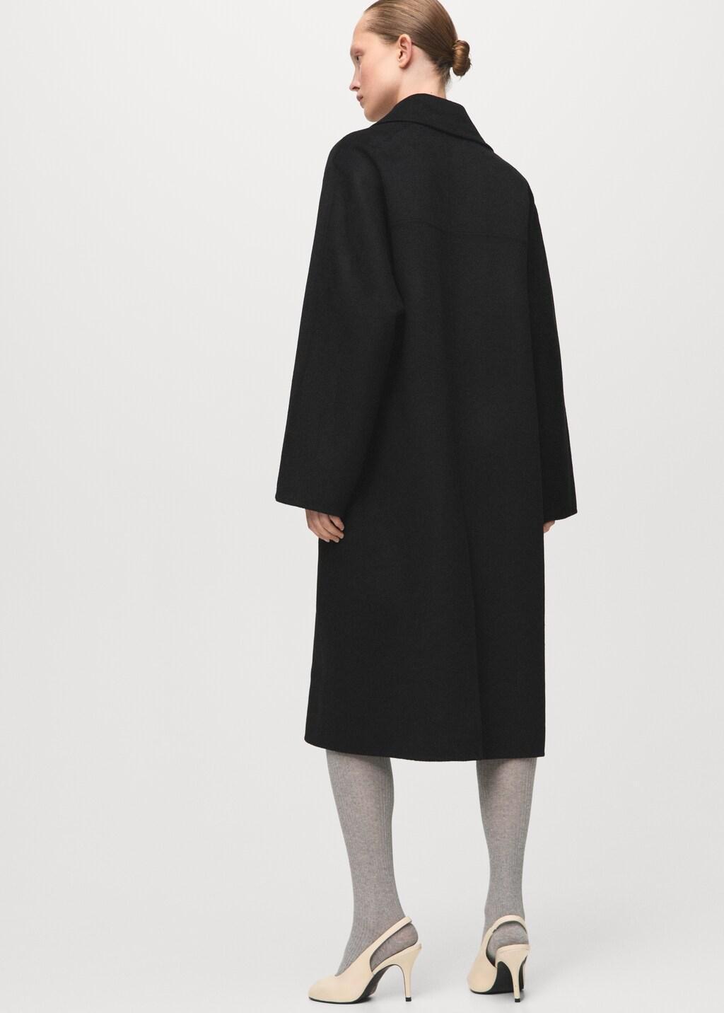 Black Handmade Oversized Wool Coat, Black, large image number 2