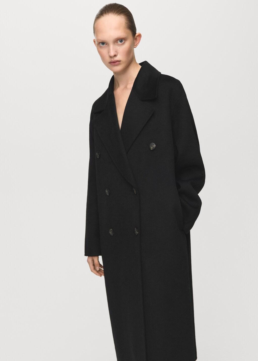 Black Handmade Oversized Wool Coat, Black, large image number 3