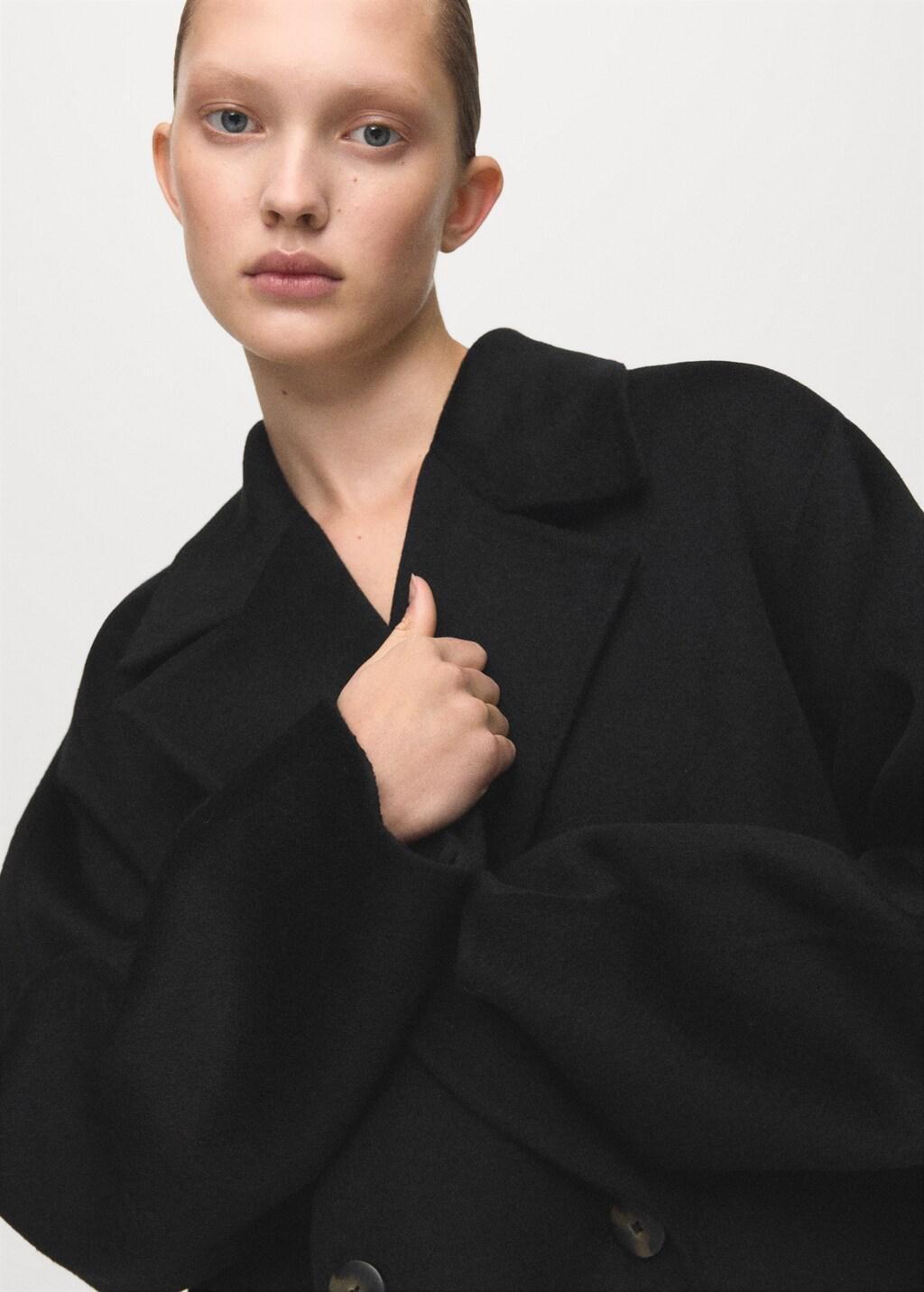 Black Handmade Oversized Wool Coat, Black, large image number 4