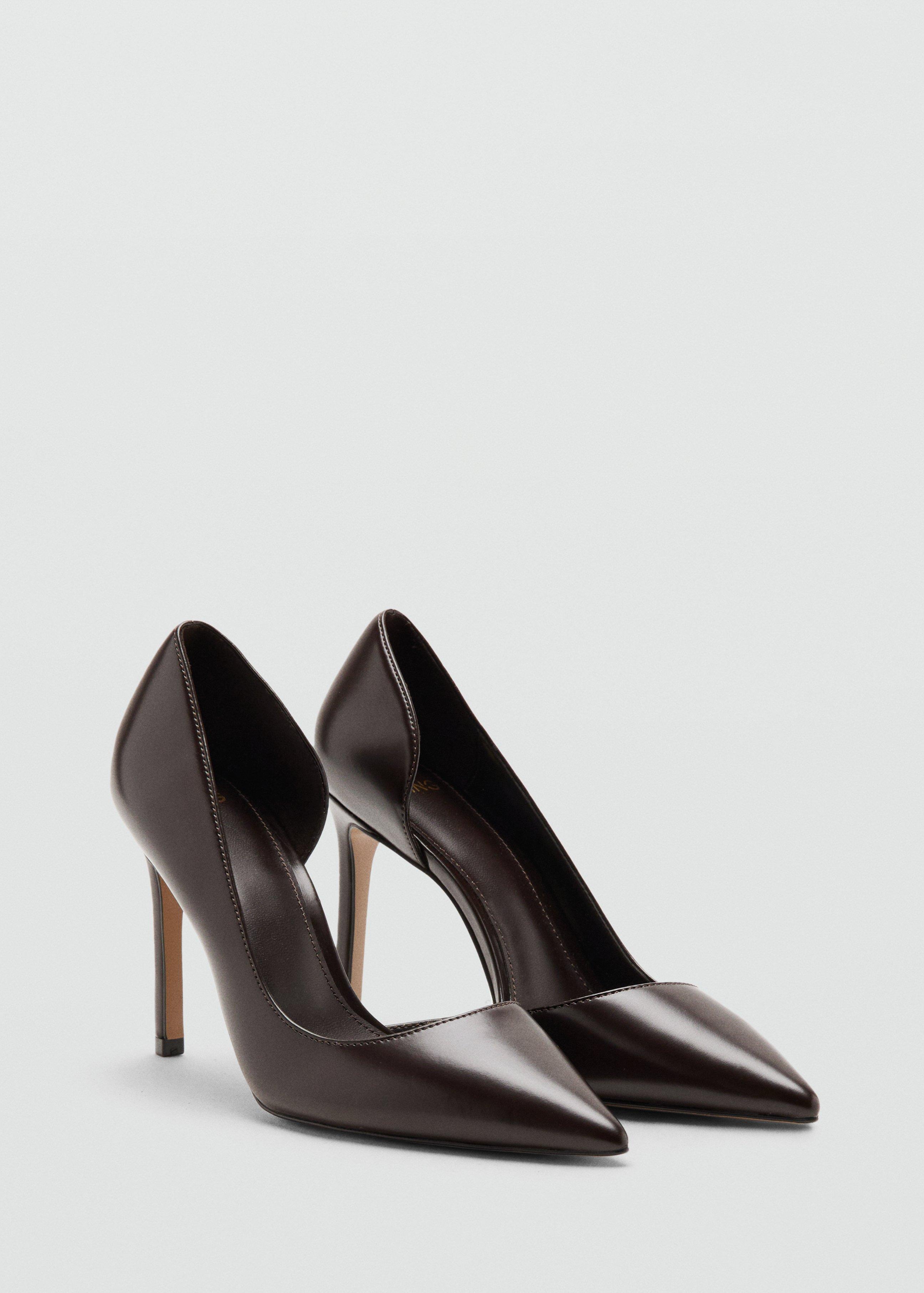 Brown Asymmetrical Heeled Shoes, Dark Brown, medium