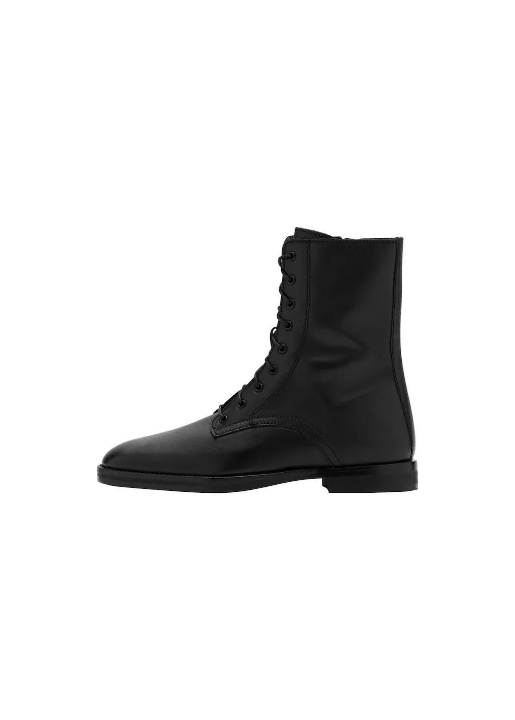 Black Lace-Up Leather Ankle Boots, Black, large image number 2